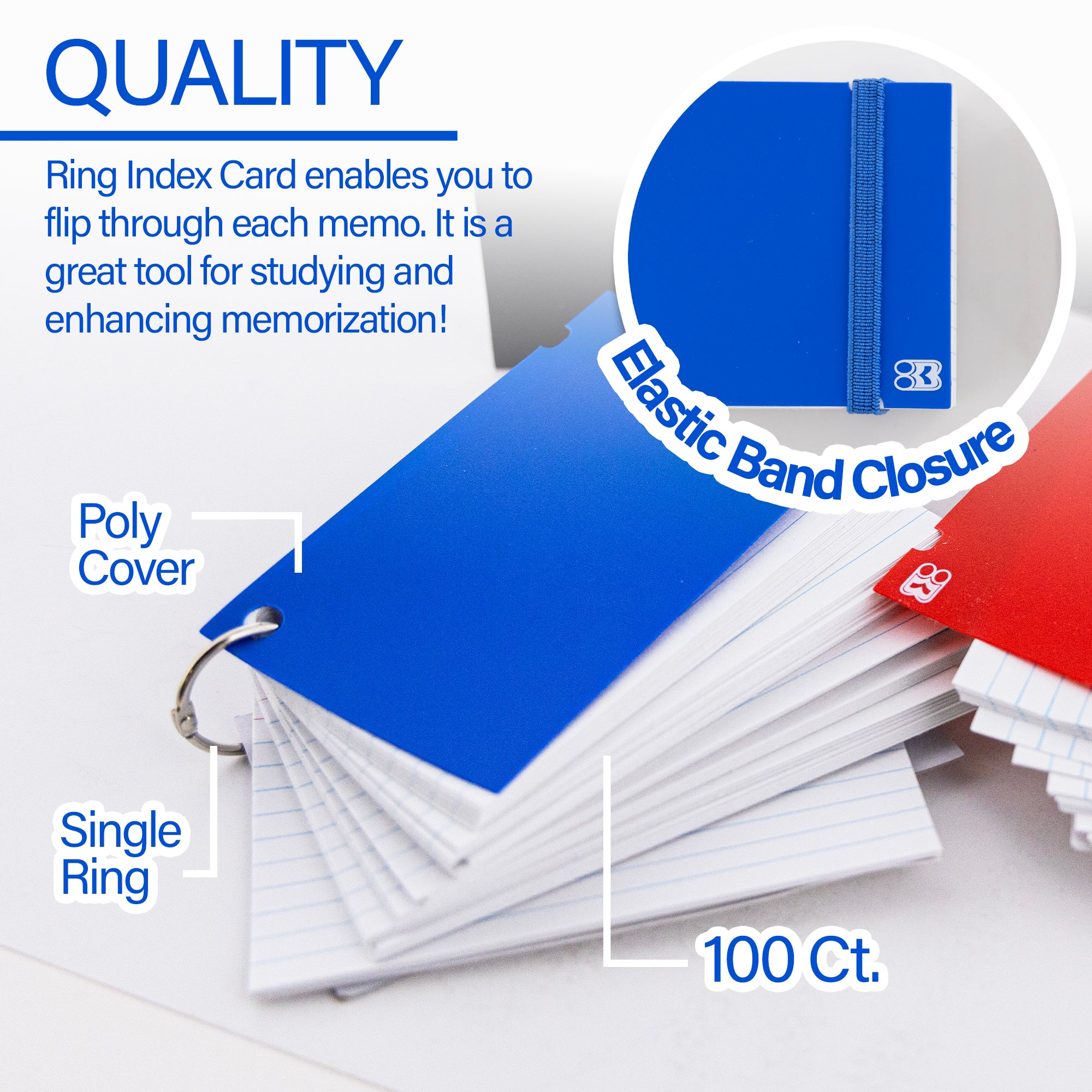 100 Ct. Poly Cover 3" x 5" Ruled White Index Card w/ Ring
