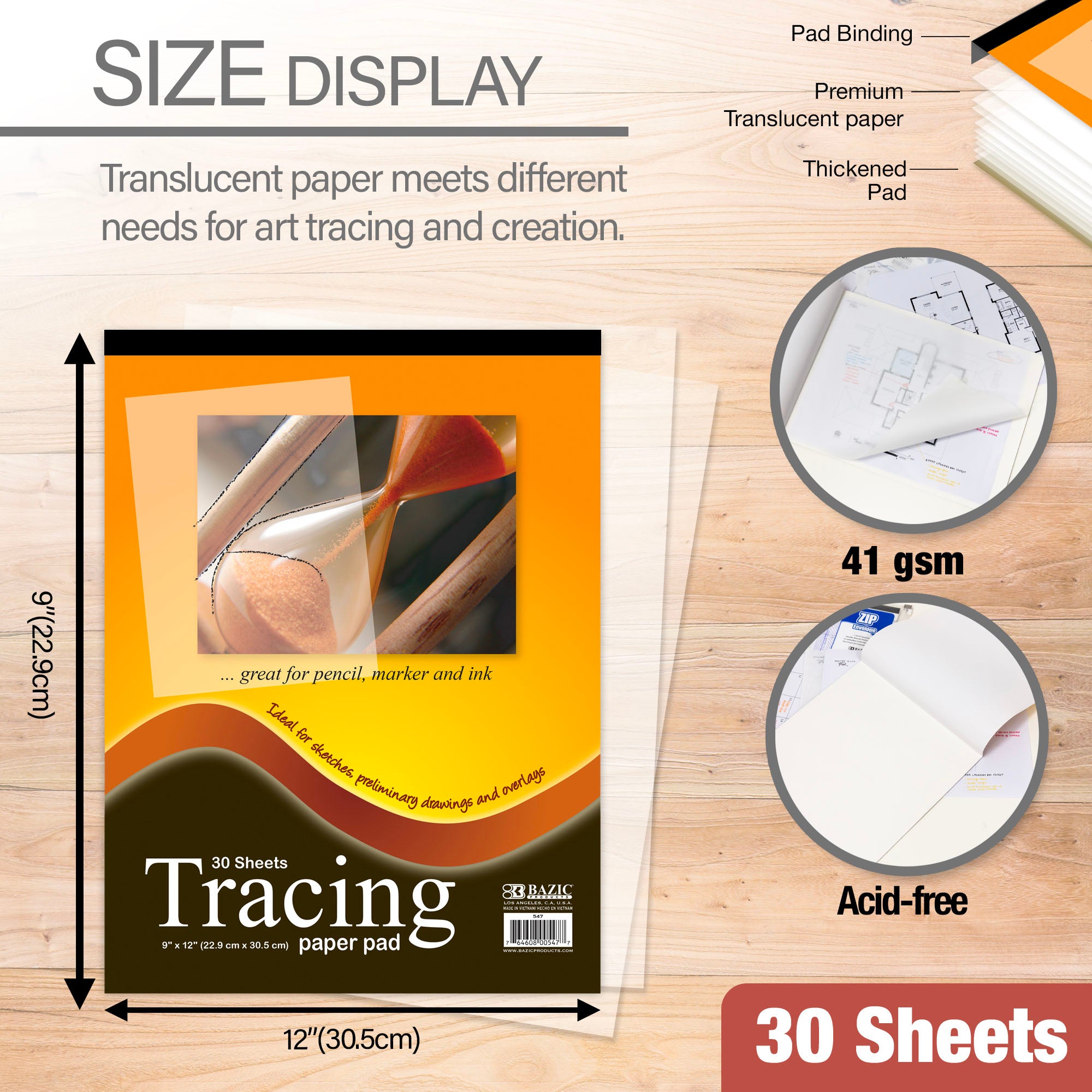 30 Ct. 9" X 12" Tracing Paper Pad