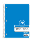 Notebook Spiral Blue W/R 1-Subject 70 Ct.