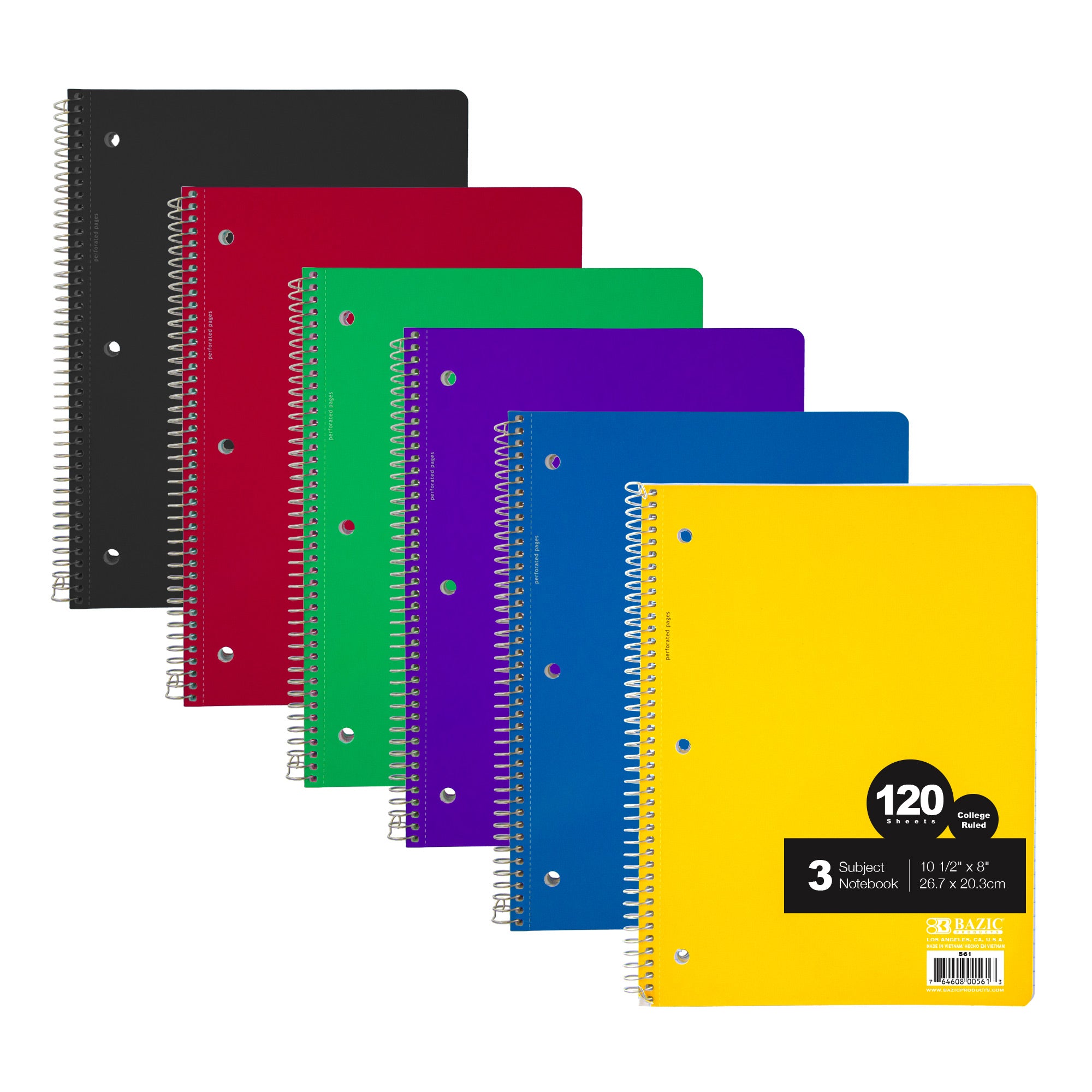 C/R 120 Ct. 3-Subject Spiral Notebook