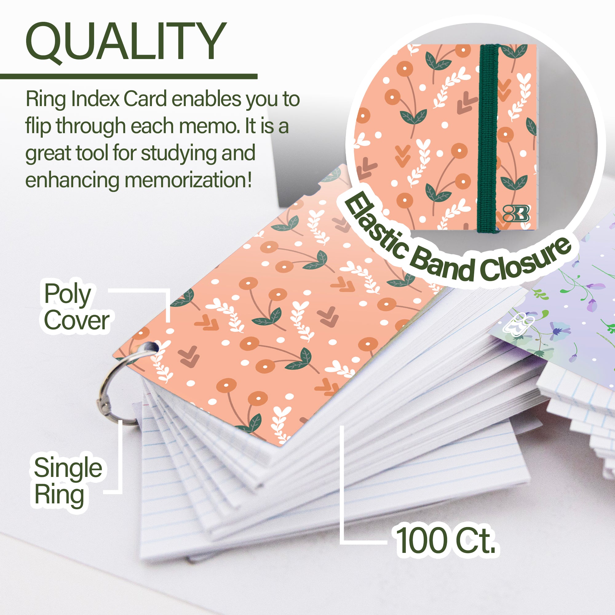 100 Ct. Fashion Poly Cover 3" x 5" Ruled White Index Card w/ Ring