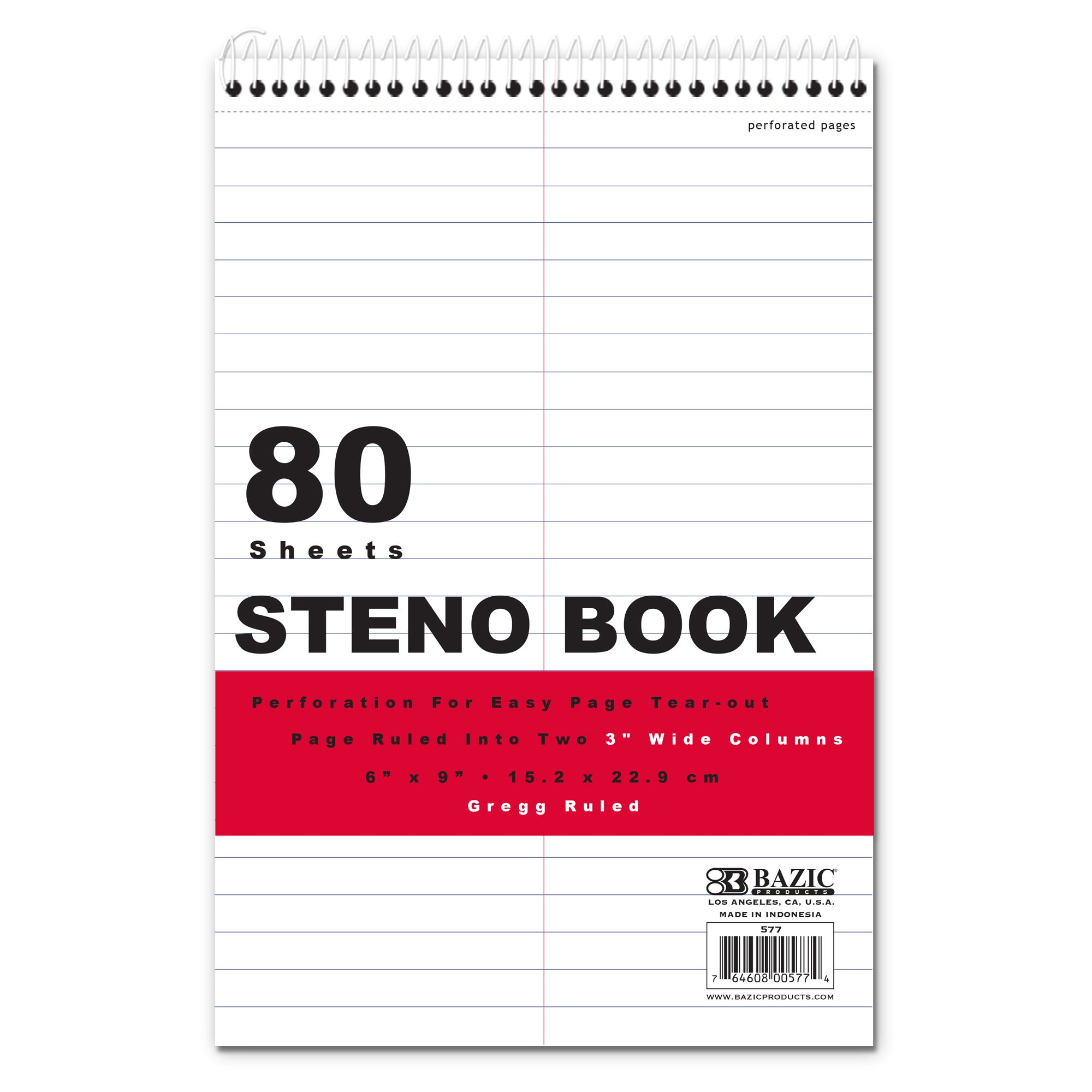 80 Ct. 6" X 9" White Paper Gregg Ruled Steno Book