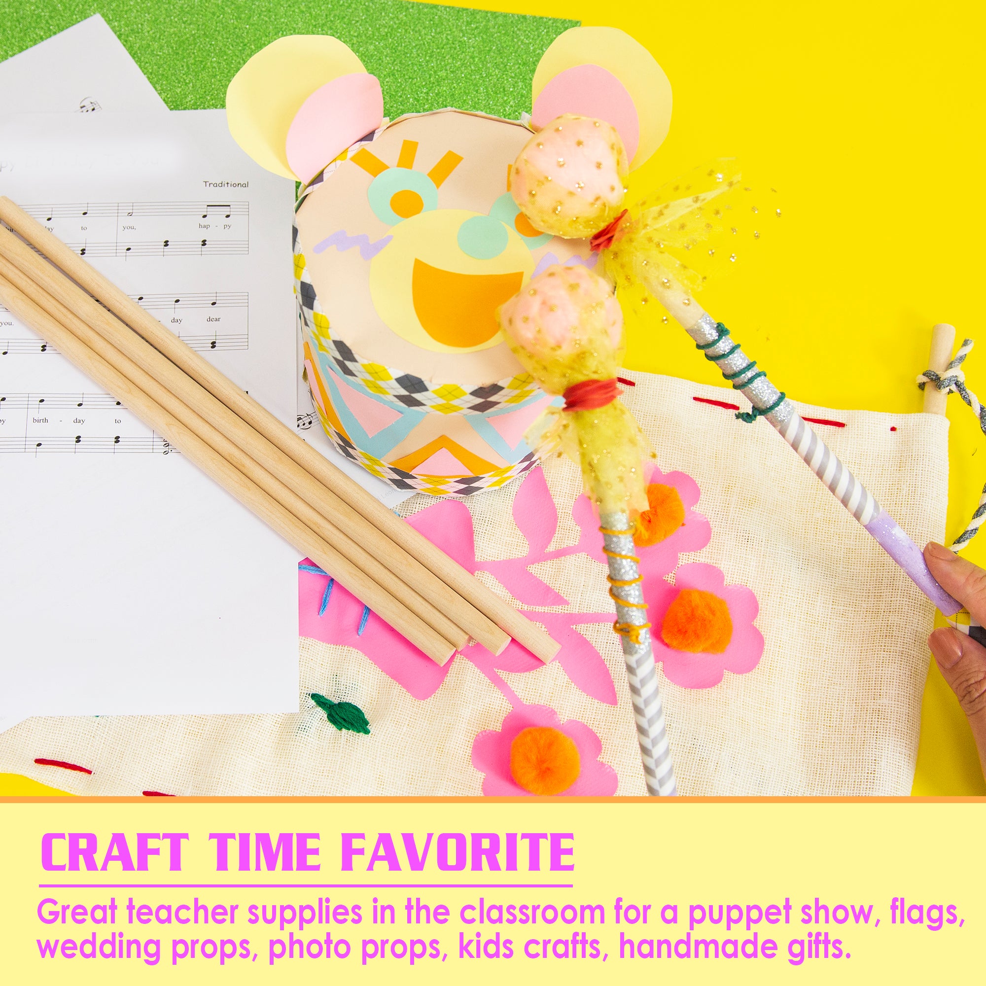 3/8" x 12" Round Natural Wooden Dowel (6/Bag)