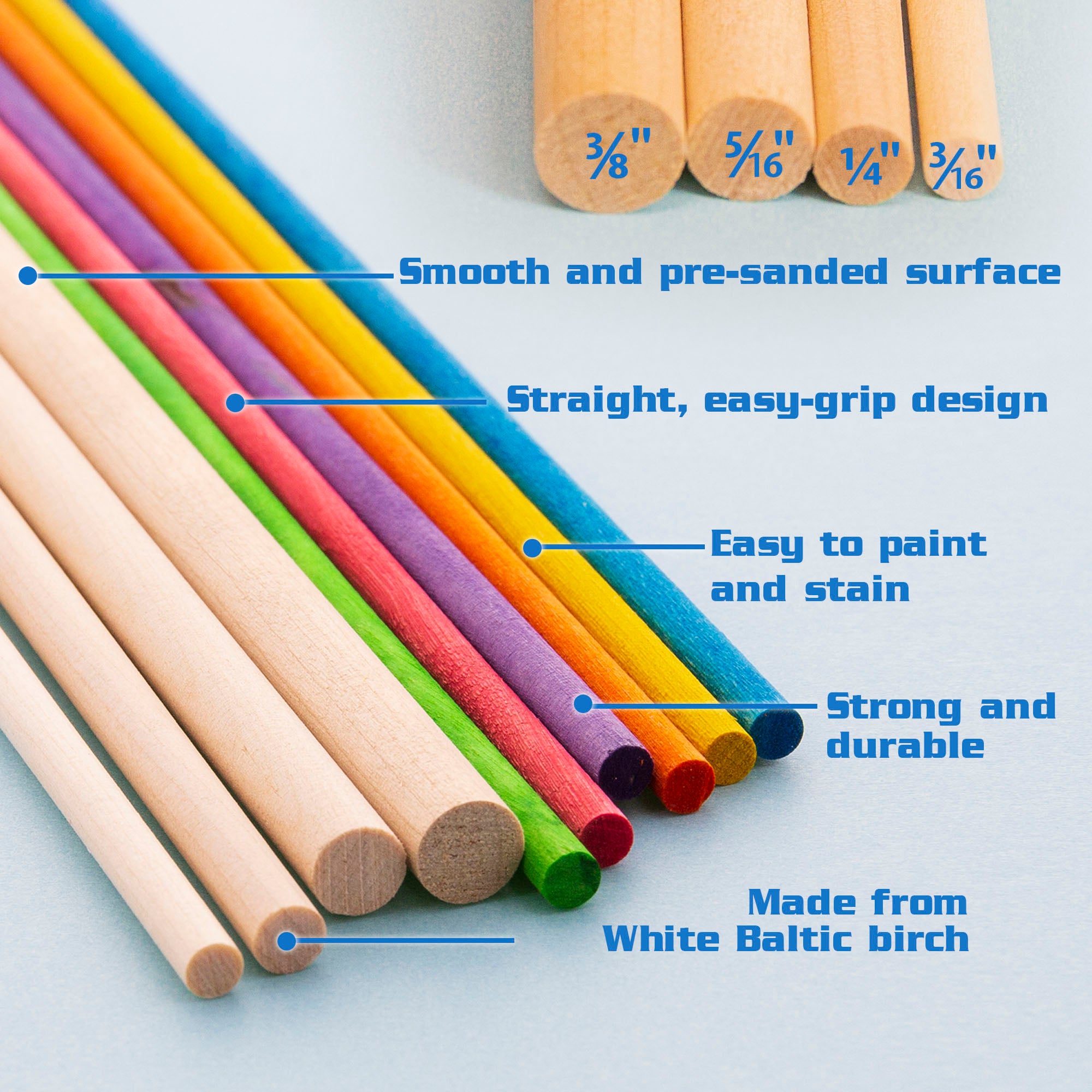 3/8" x 12" Round Natural Wooden Dowel (6/Bag)