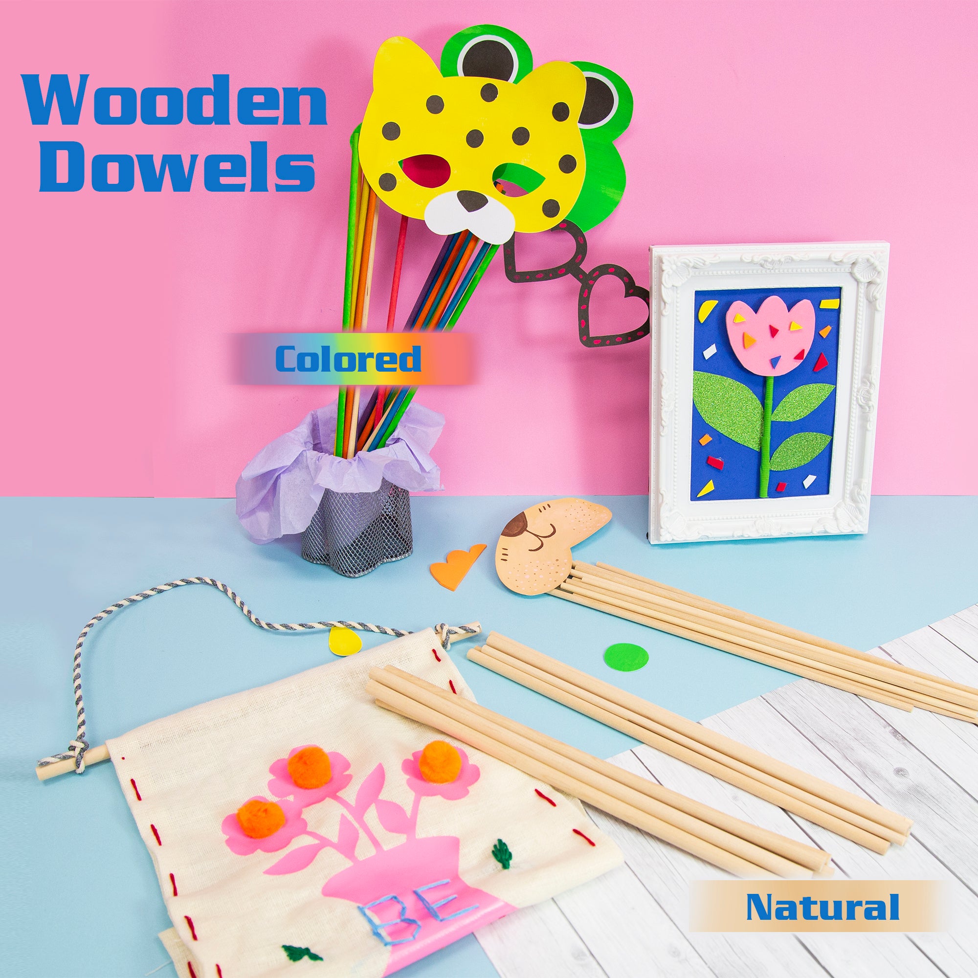 Assorted Round Natural Wooden Dowel (10/Bag)