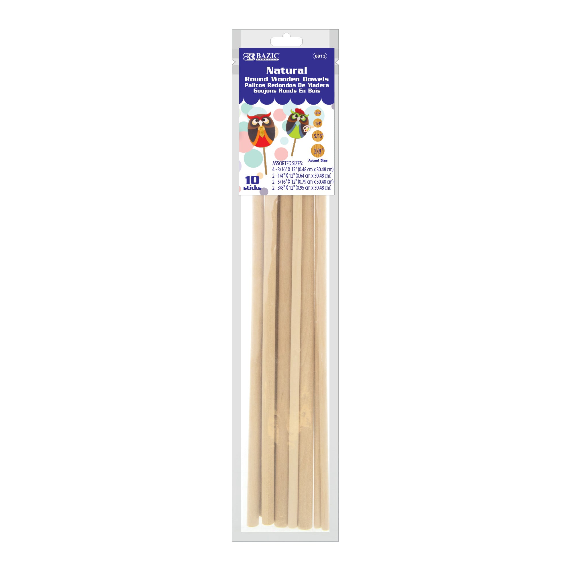 Assorted Round Natural Wooden Dowel (10/Bag)