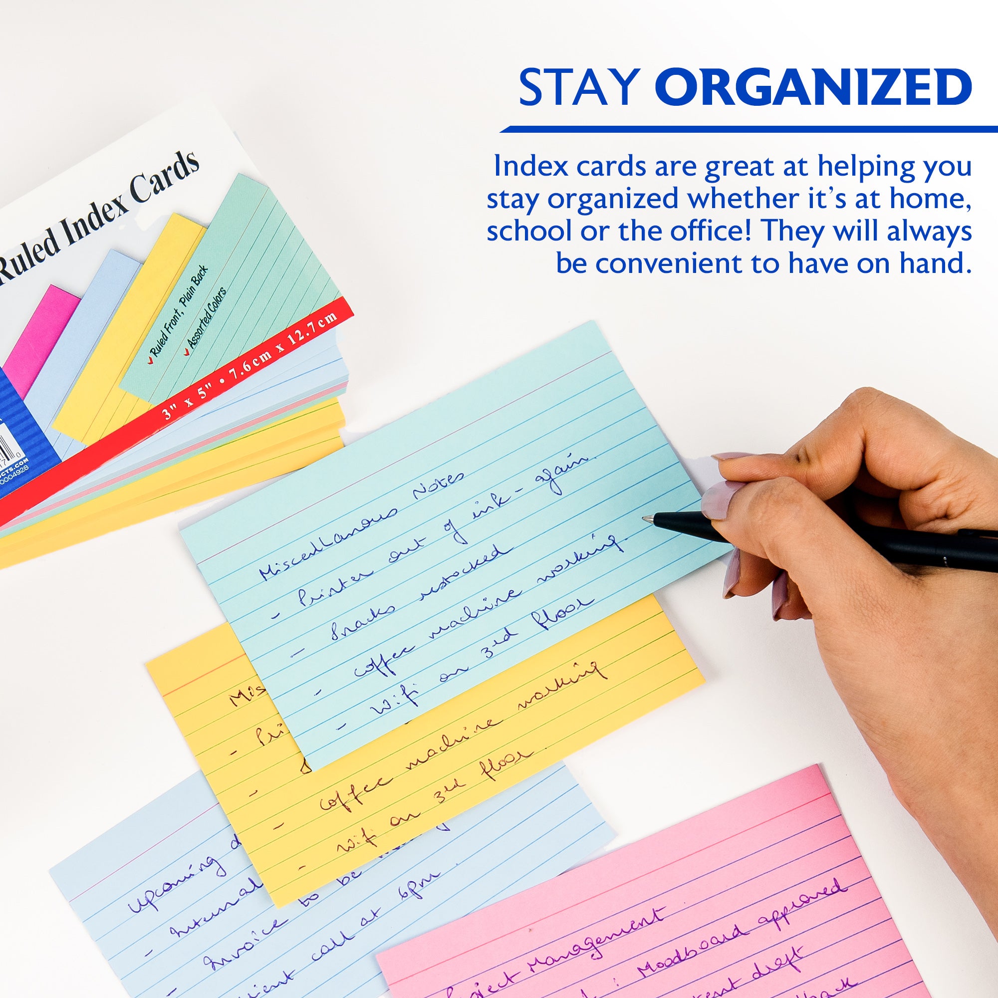 100 Ct. 3" X 5" Ruled Colored Index Card
