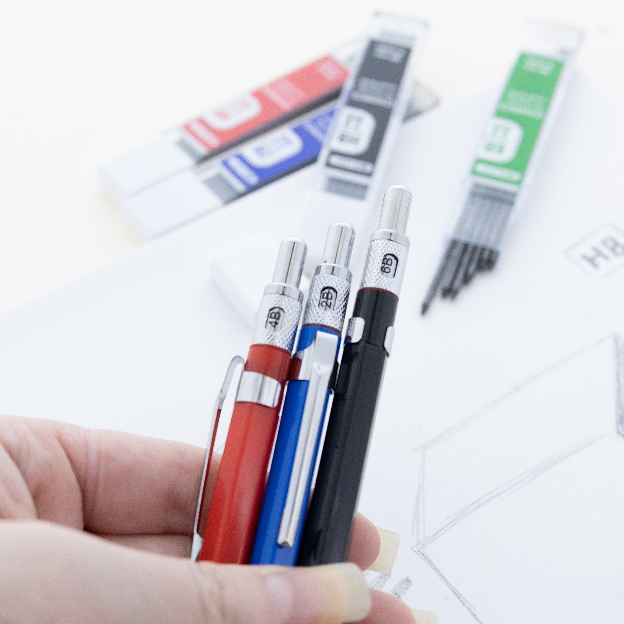 2.0 mm Drawing & Sketching Mechanical Pencil w/ Ceramic High-Quality HB 2B 4B 6B Lead
