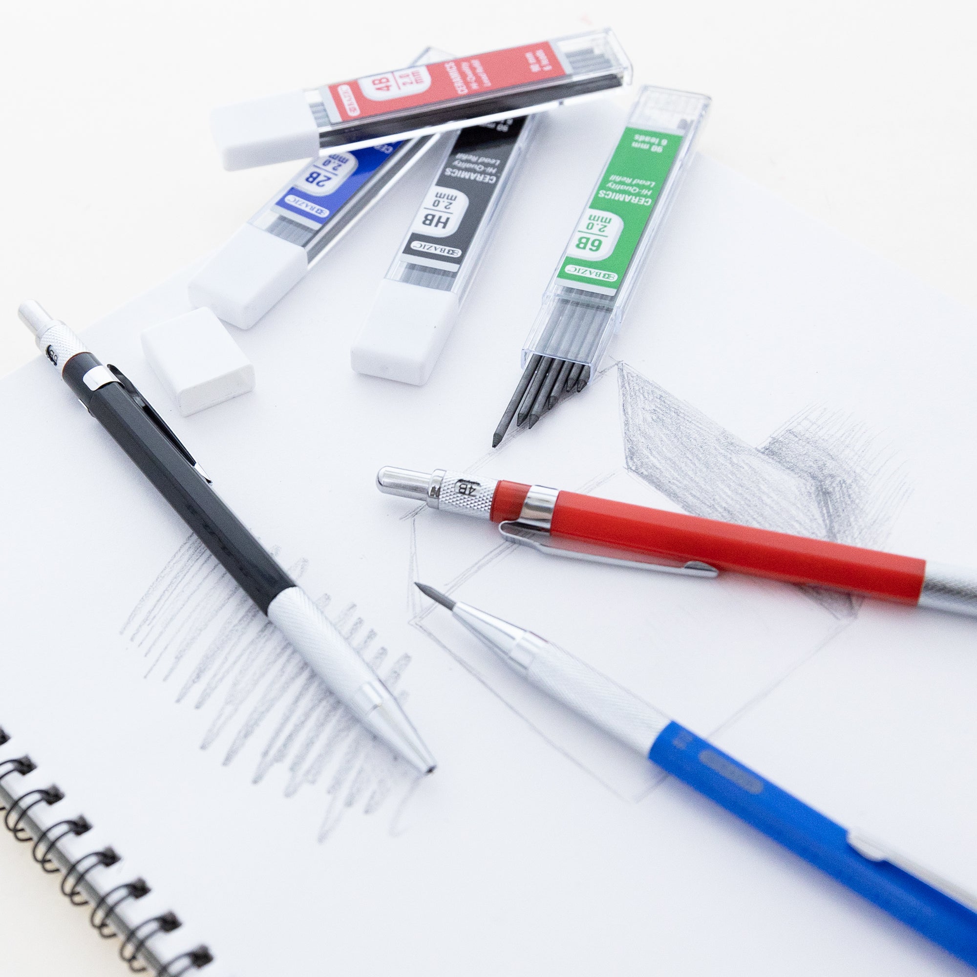 2.0 mm Drawing & Sketching Mechanical Pencil w/ Ceramic High-Quality HB 2B 4B 6B Lead