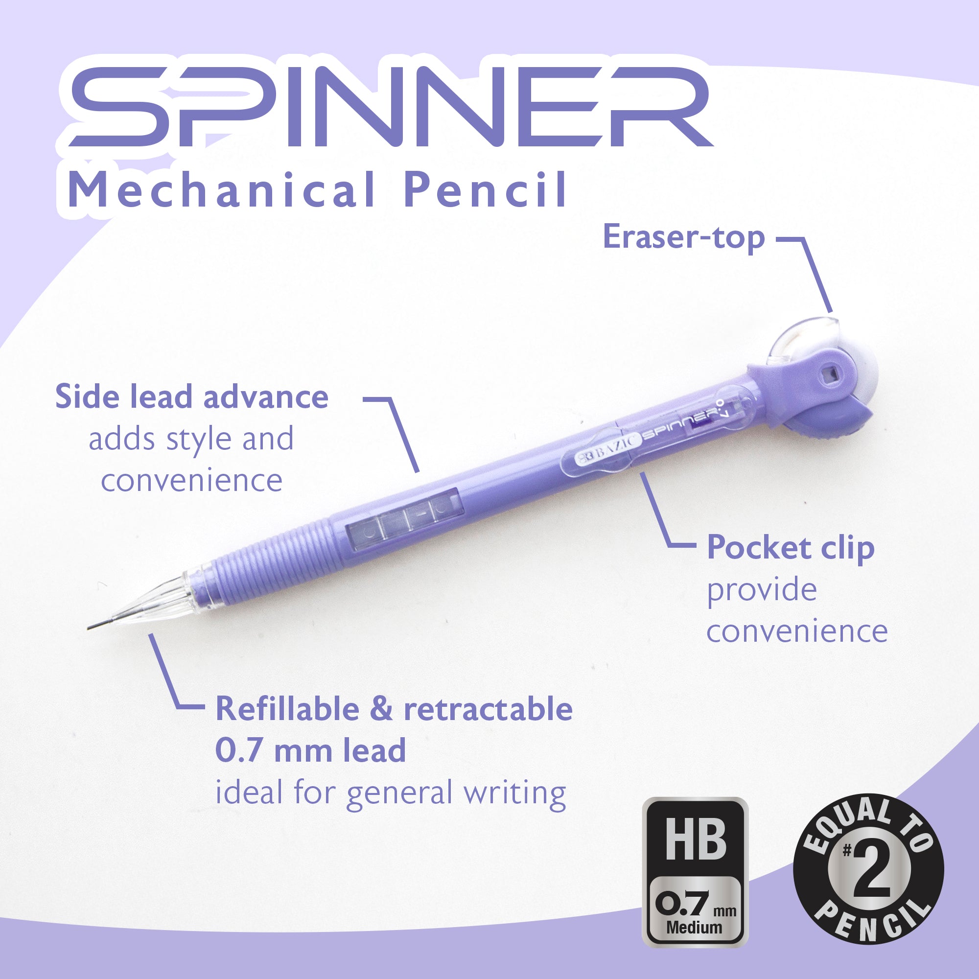 Spinner Top Eraser 0.7 mm  Mechanical Pencil (3/Pack)