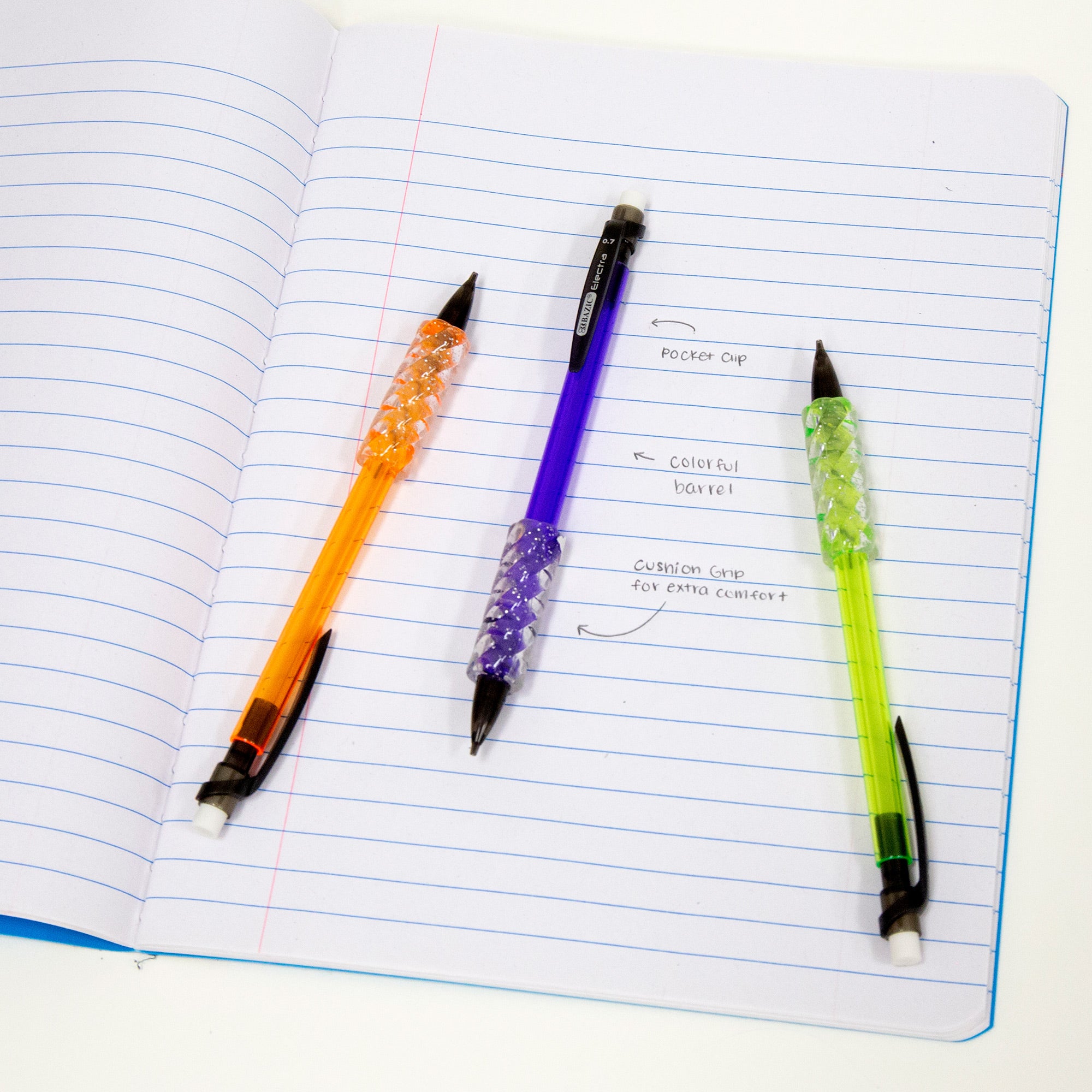 Electra 0.7 mm Fashion Color Mechanical Pencil with Gel Grip (3/Pack)