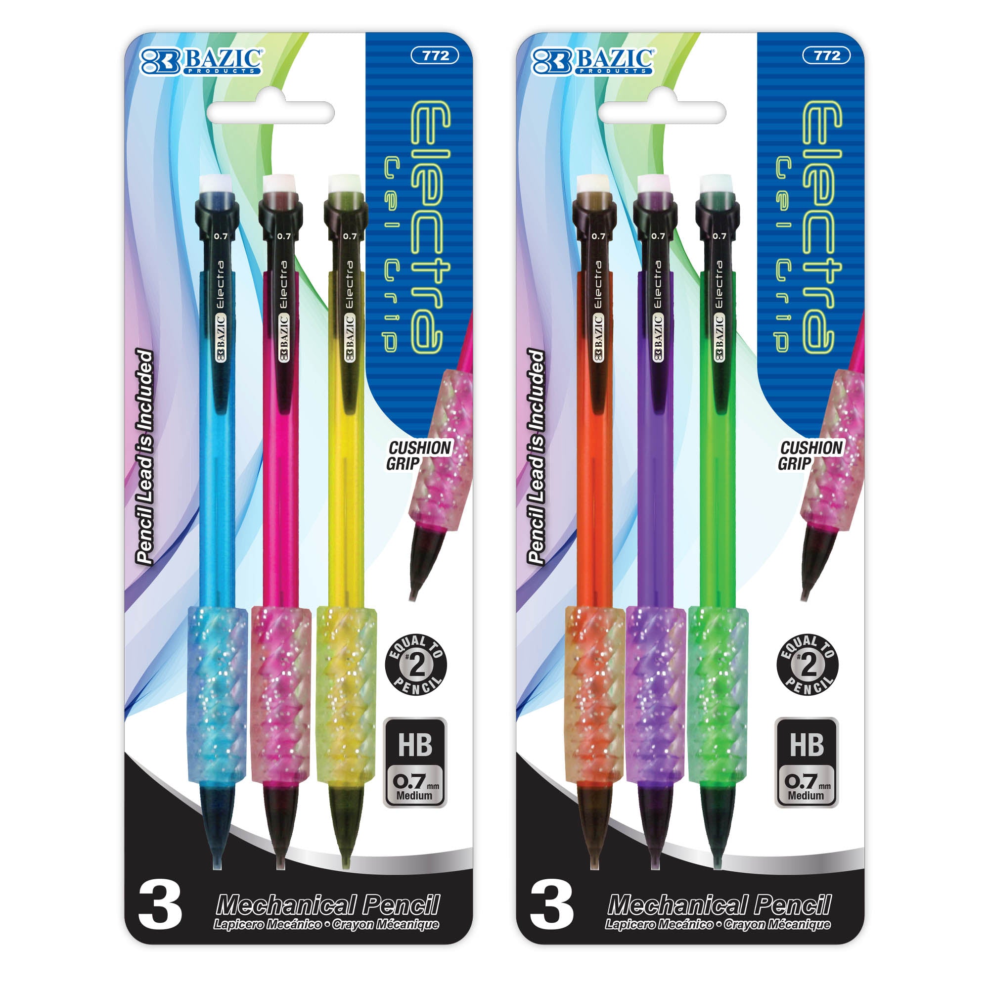 Electra 0.7 mm Fashion Color Mechanical Pencil with Gel Grip (3/Pack)