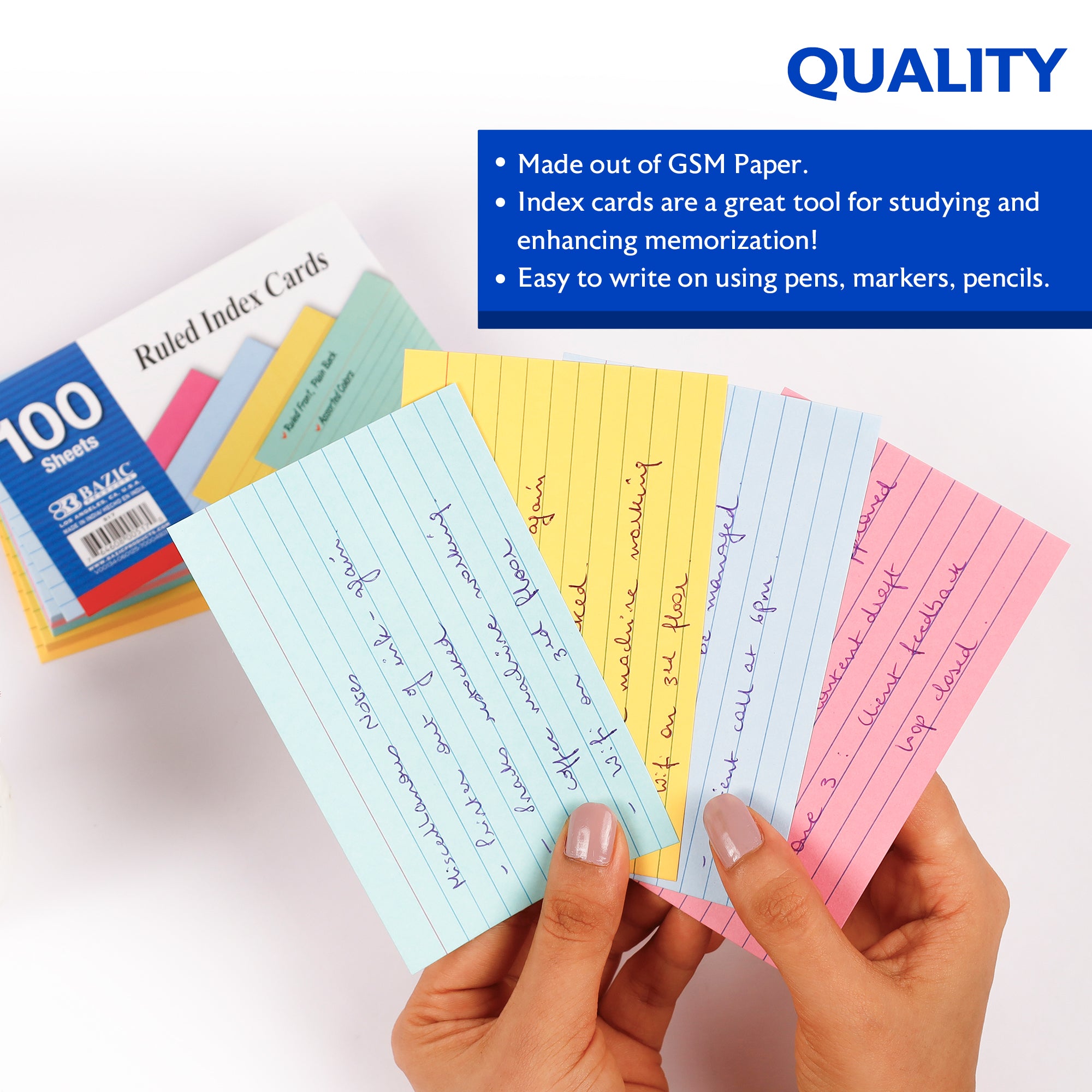 100 Ct. 3" X 5" Ruled Colored Index Card
