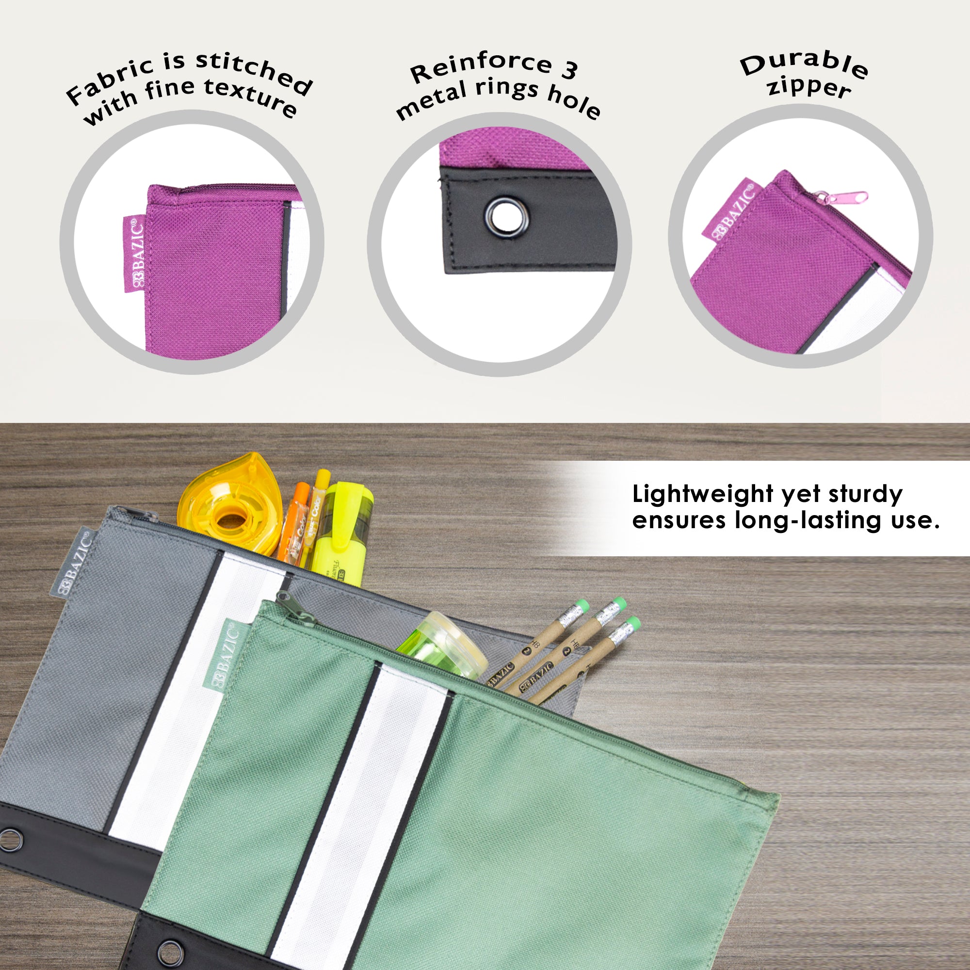 Assorted Color 3-Ring Pencil Pouch