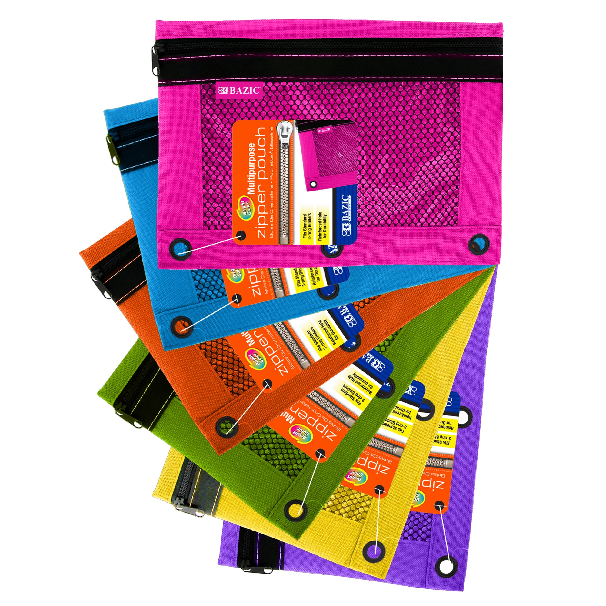 Bright Color 3-Ring Pencil Pouch with Mesh Window – BAZIC Store