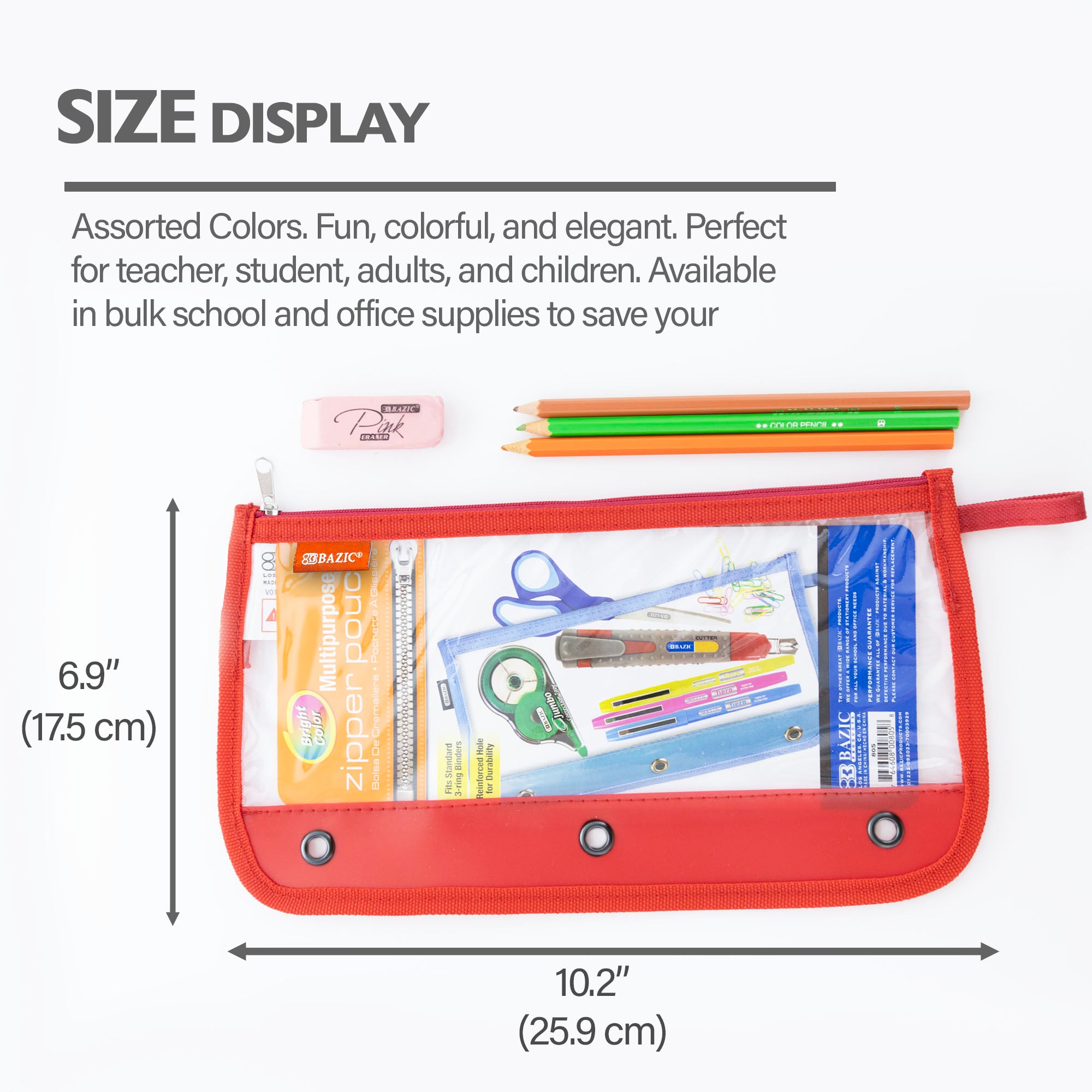 11.5" x 6.5" 3-ring Clear Pencil Pouch