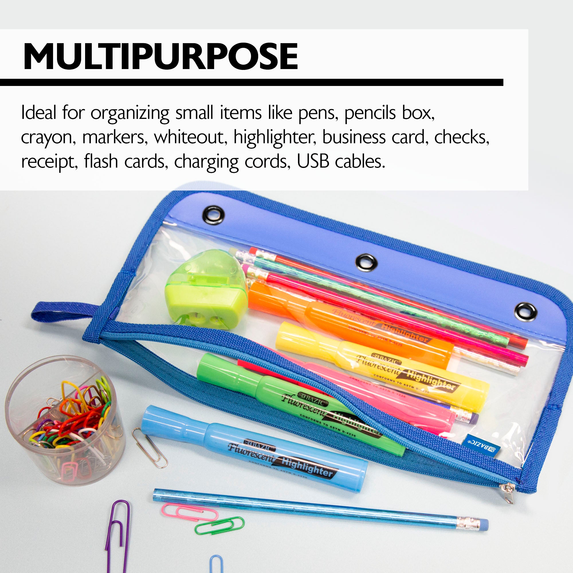 11.5" x 6.5" 3-ring Clear Pencil Pouch