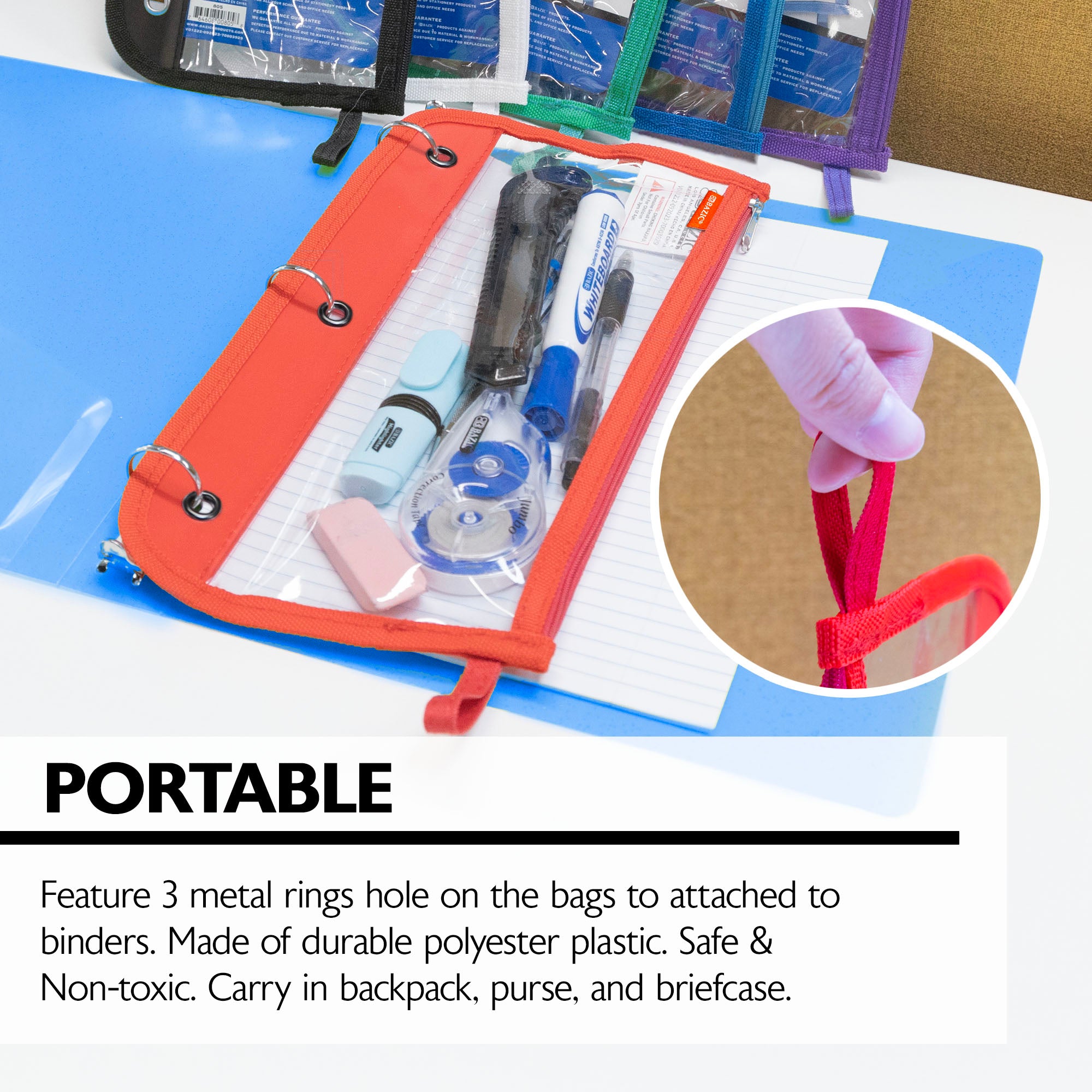 11.5" x 6.5" 3-ring Clear Pencil Pouch