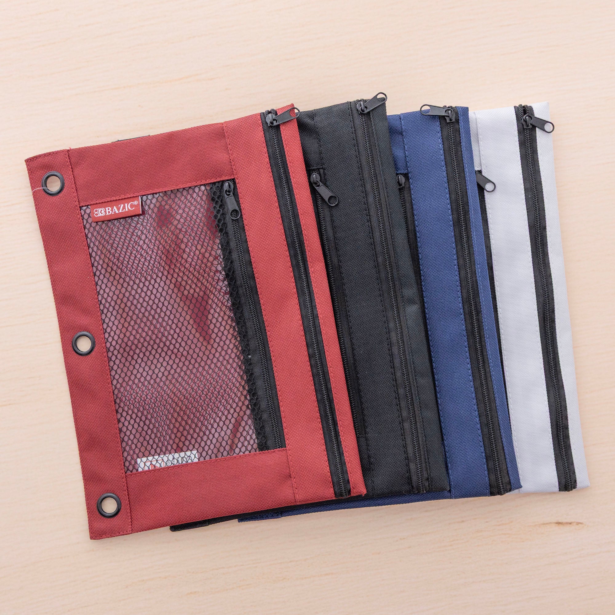 Double Zipper 3-Ring Pencil Pouch w/ Mesh Window