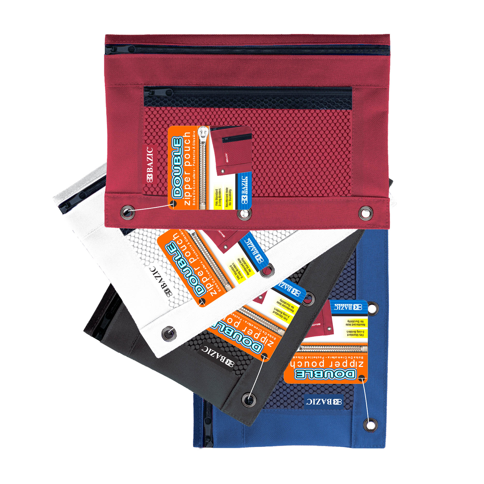 Double Zipper 3-Ring Pencil Pouch w/ Mesh Window