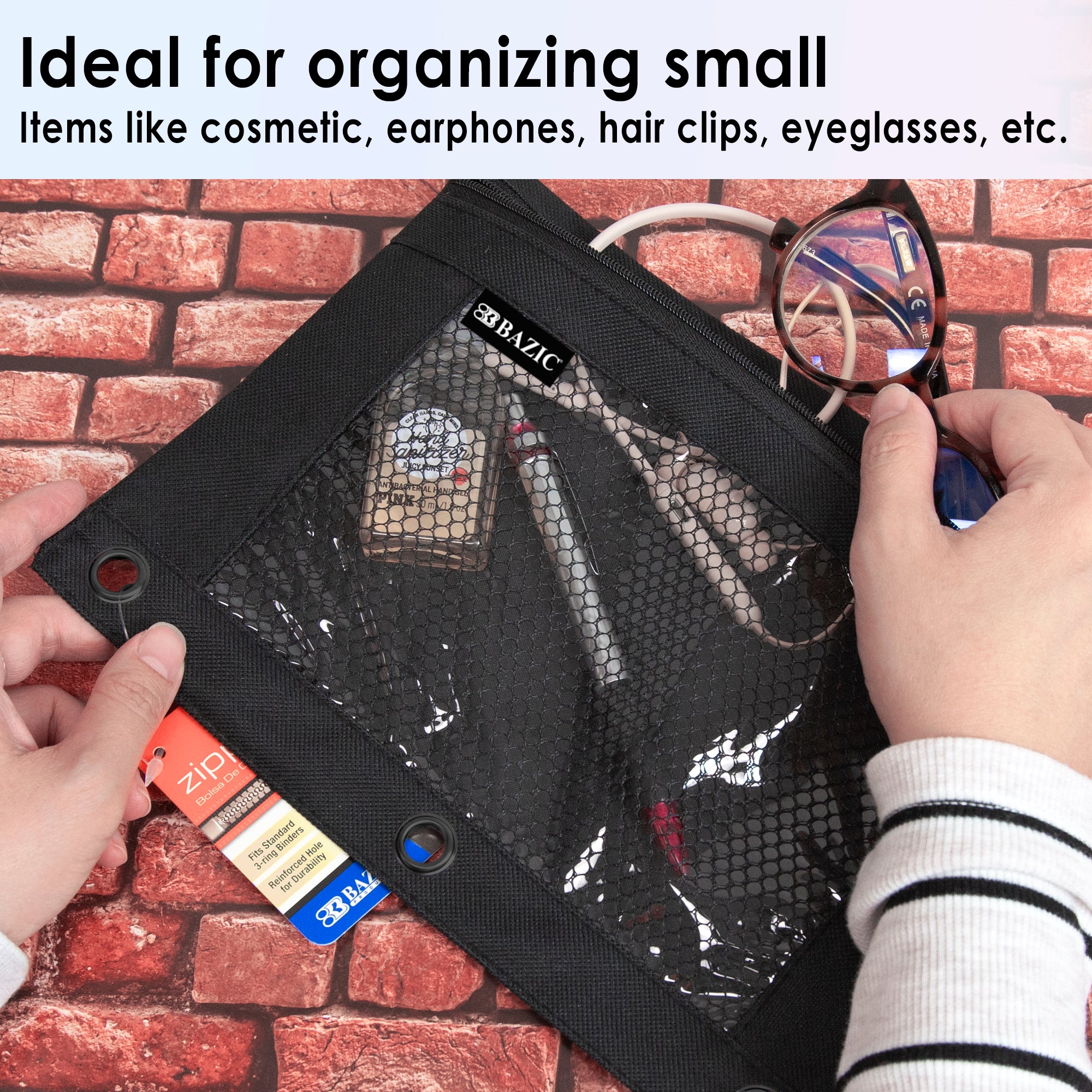 Black 3-Ring Pencil Pouch w/ Mesh Window
