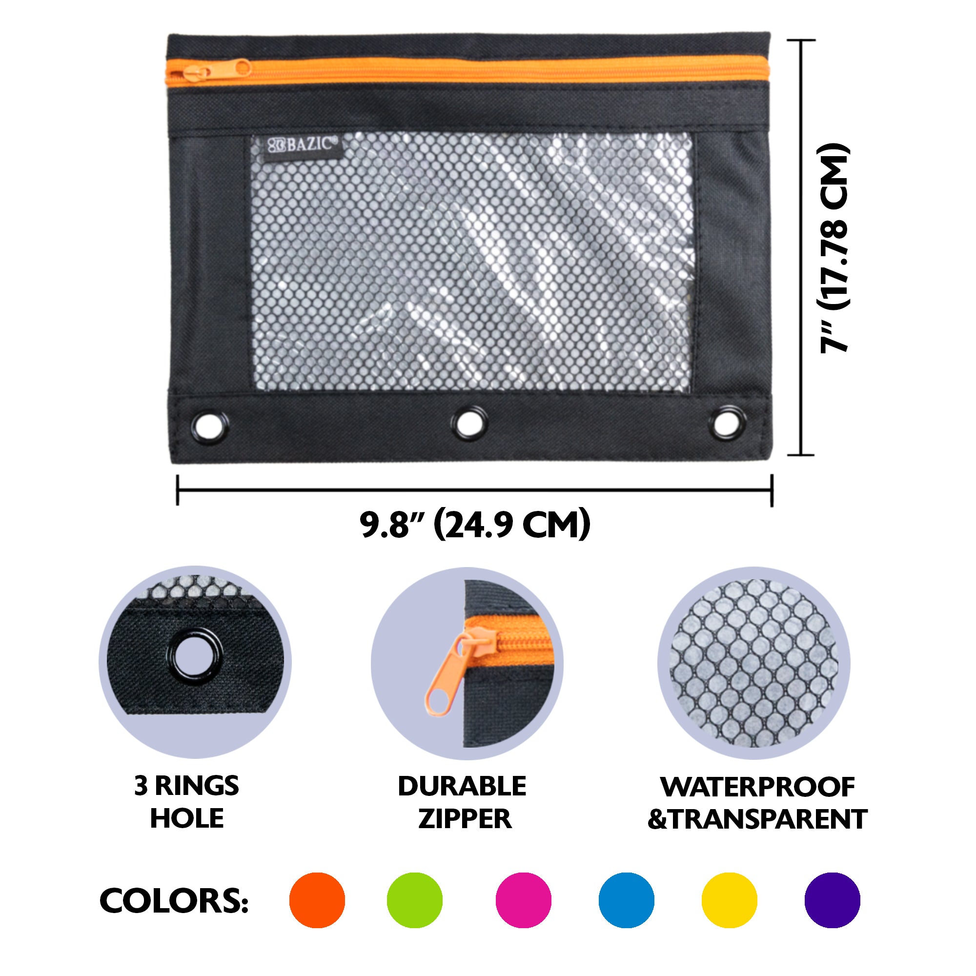 Noir Neon 3-Ring Pencil Pouch w/ Mesh Window