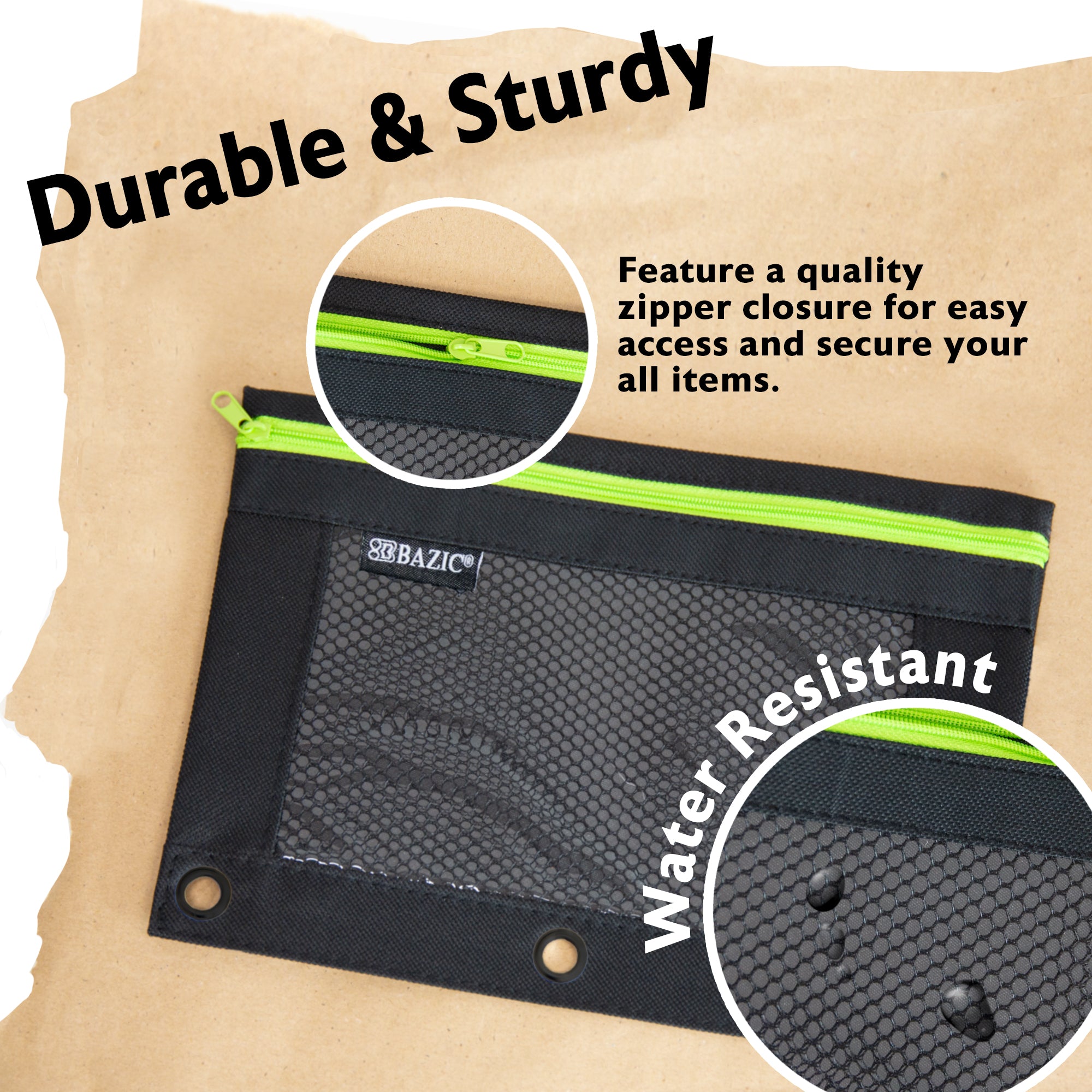 Noir Neon 3-Ring Pencil Pouch w/ Mesh Window