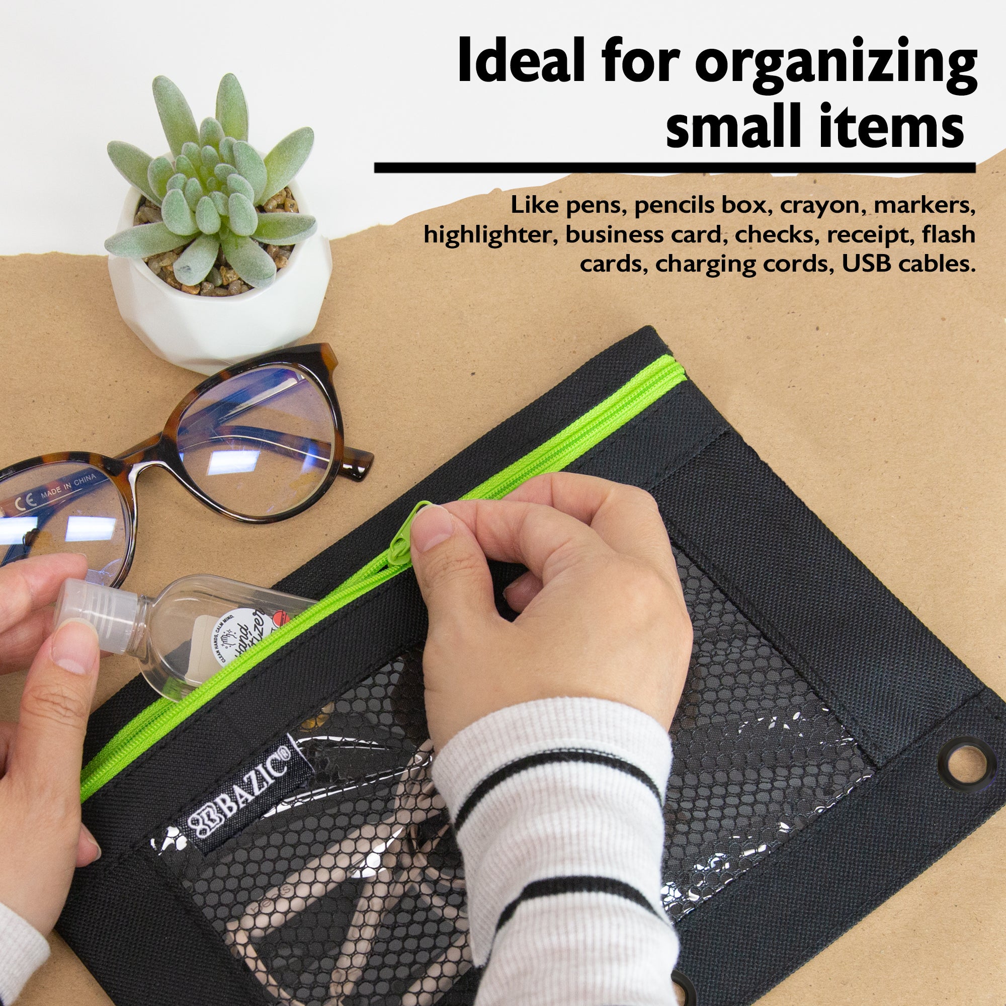 Noir Neon 3-Ring Pencil Pouch w/ Mesh Window