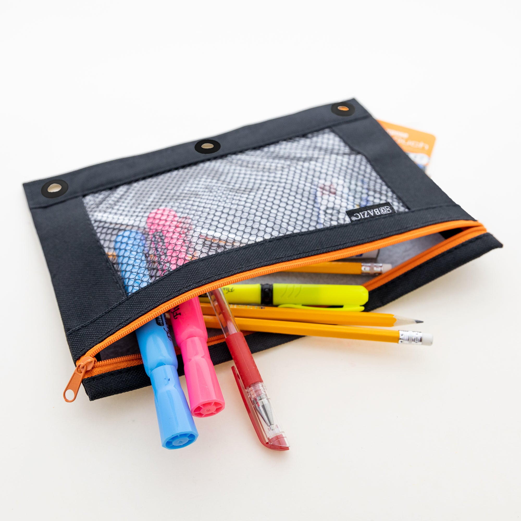 Noir Neon 3-Ring Pencil Pouch w/ Mesh Window