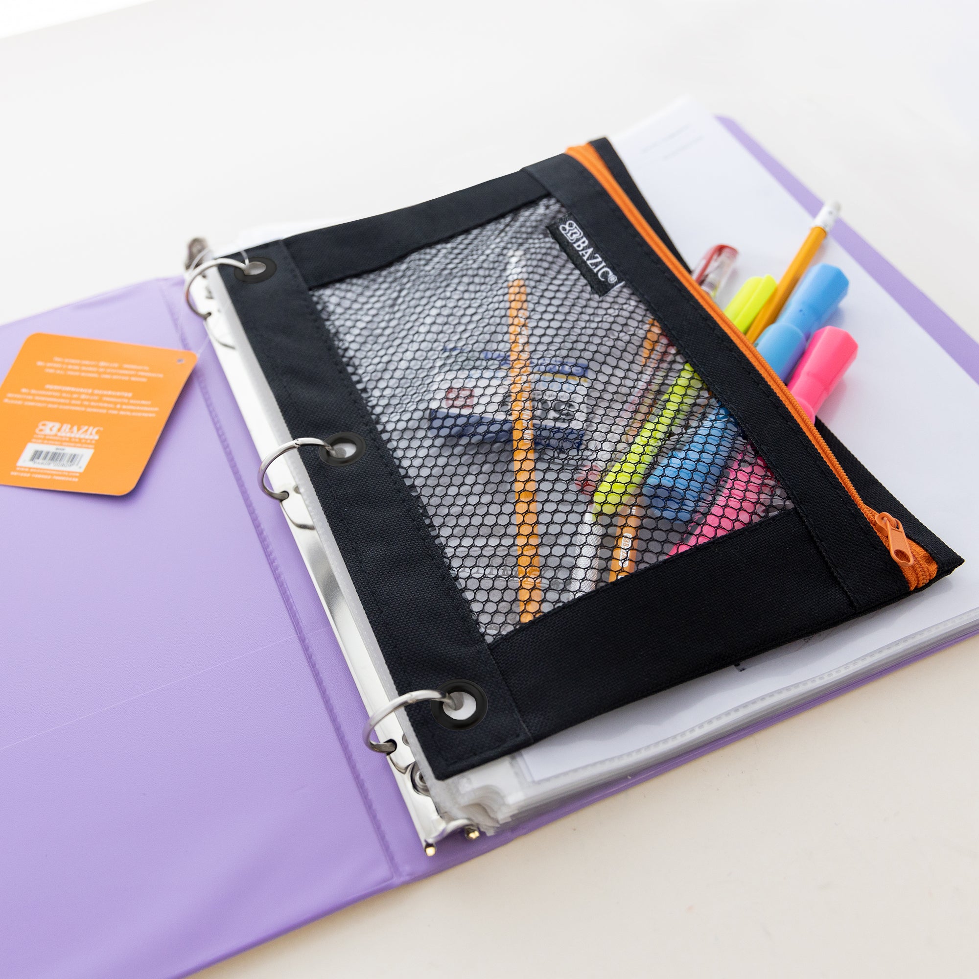 Noir Neon 3-Ring Pencil Pouch w/ Mesh Window