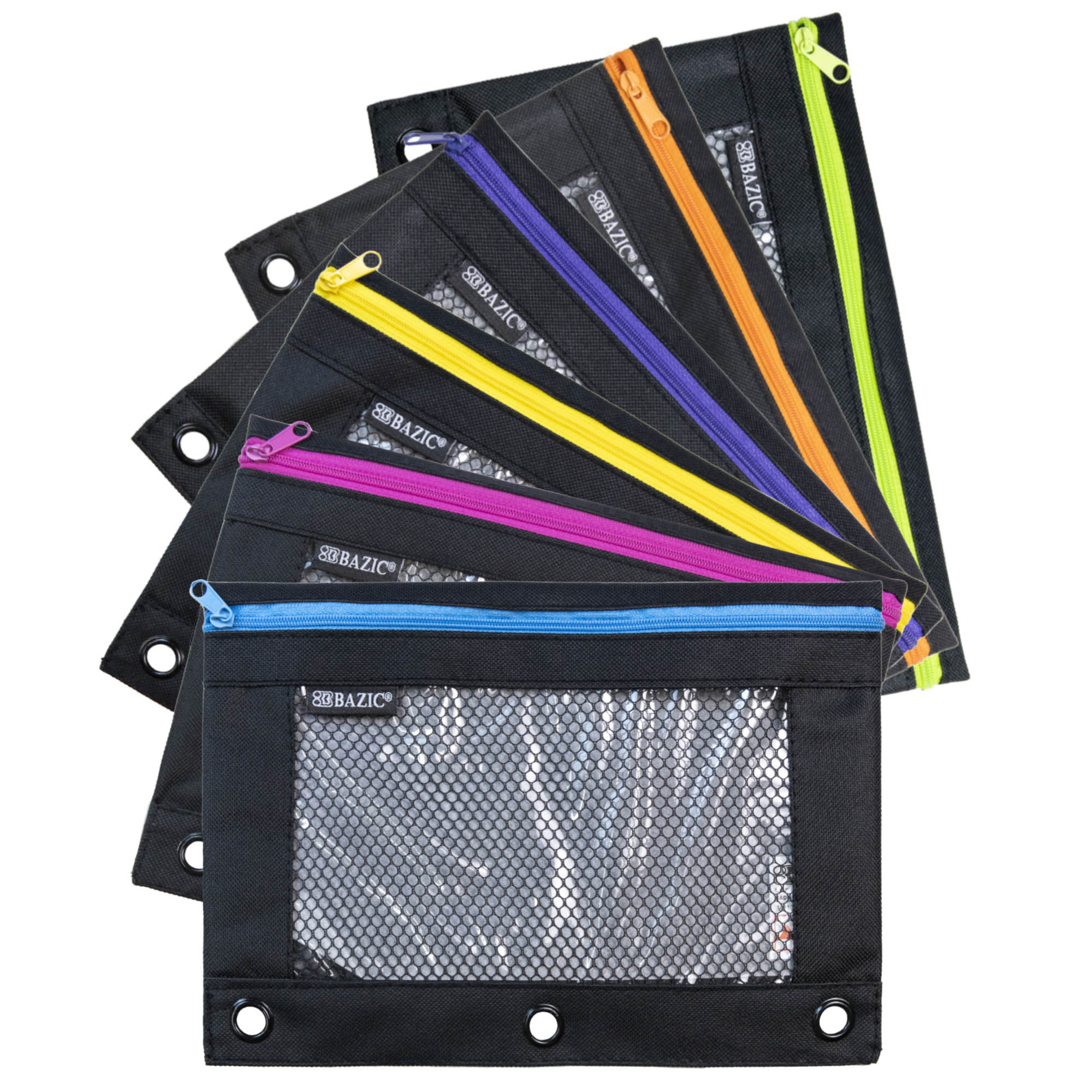 Noir Neon 3-Ring Pencil Pouch w/ Mesh Window