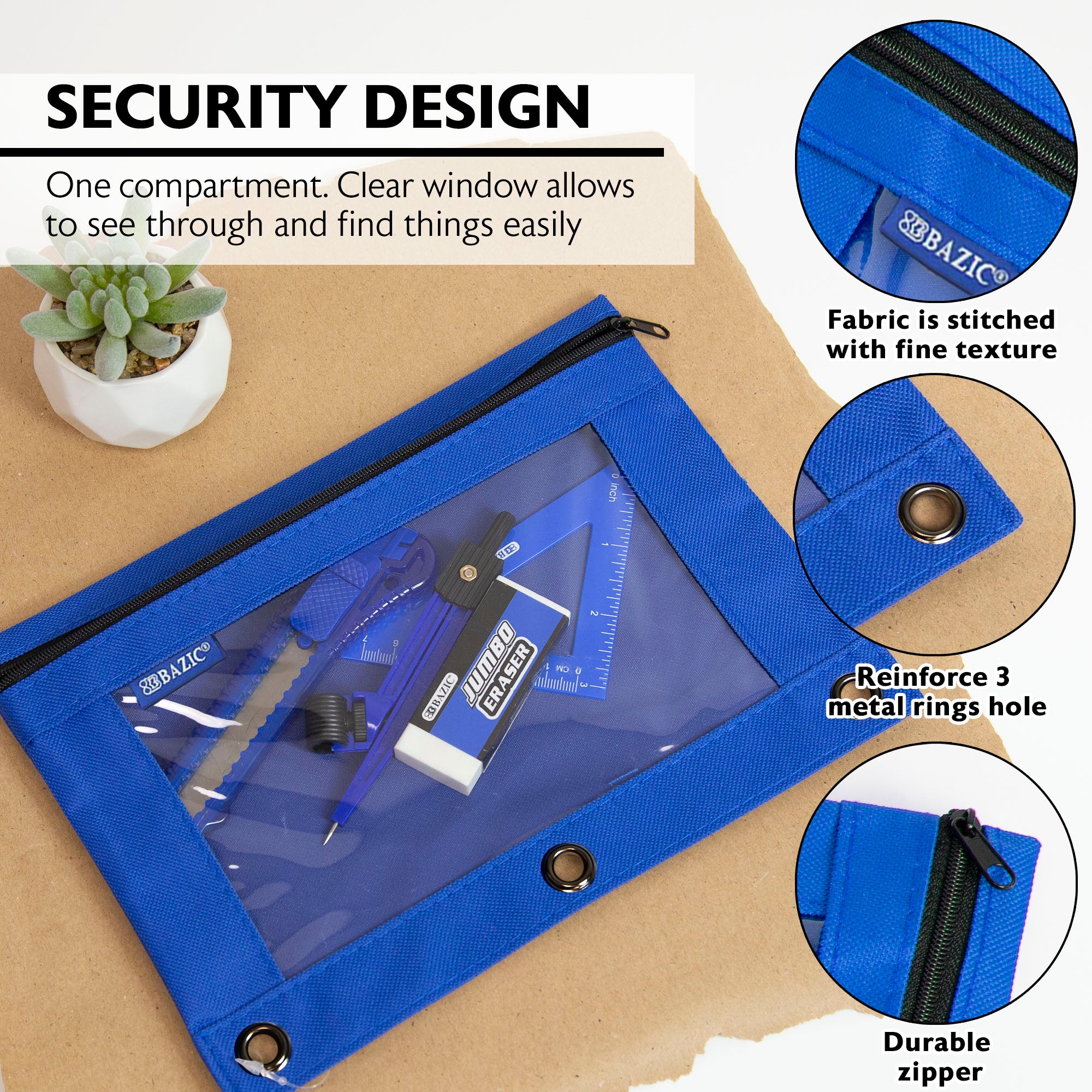 3-Ring Pencil Pouch w/ Clear Window