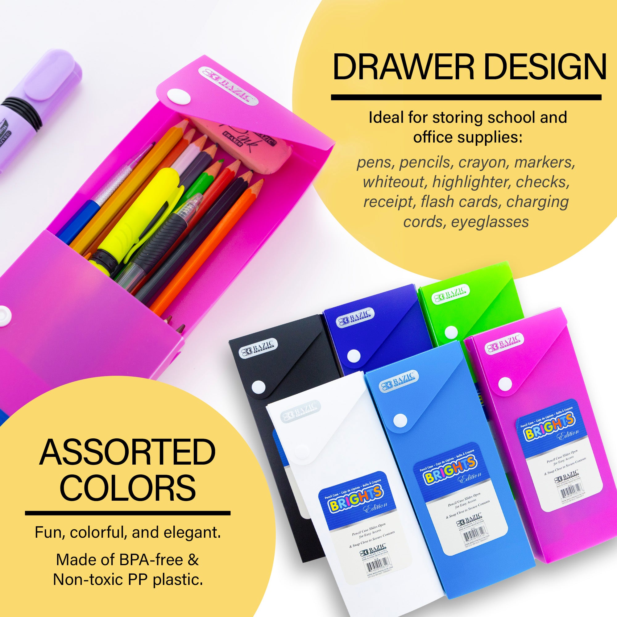 Bright Color Slider Pencil Case w/ PDQ Display