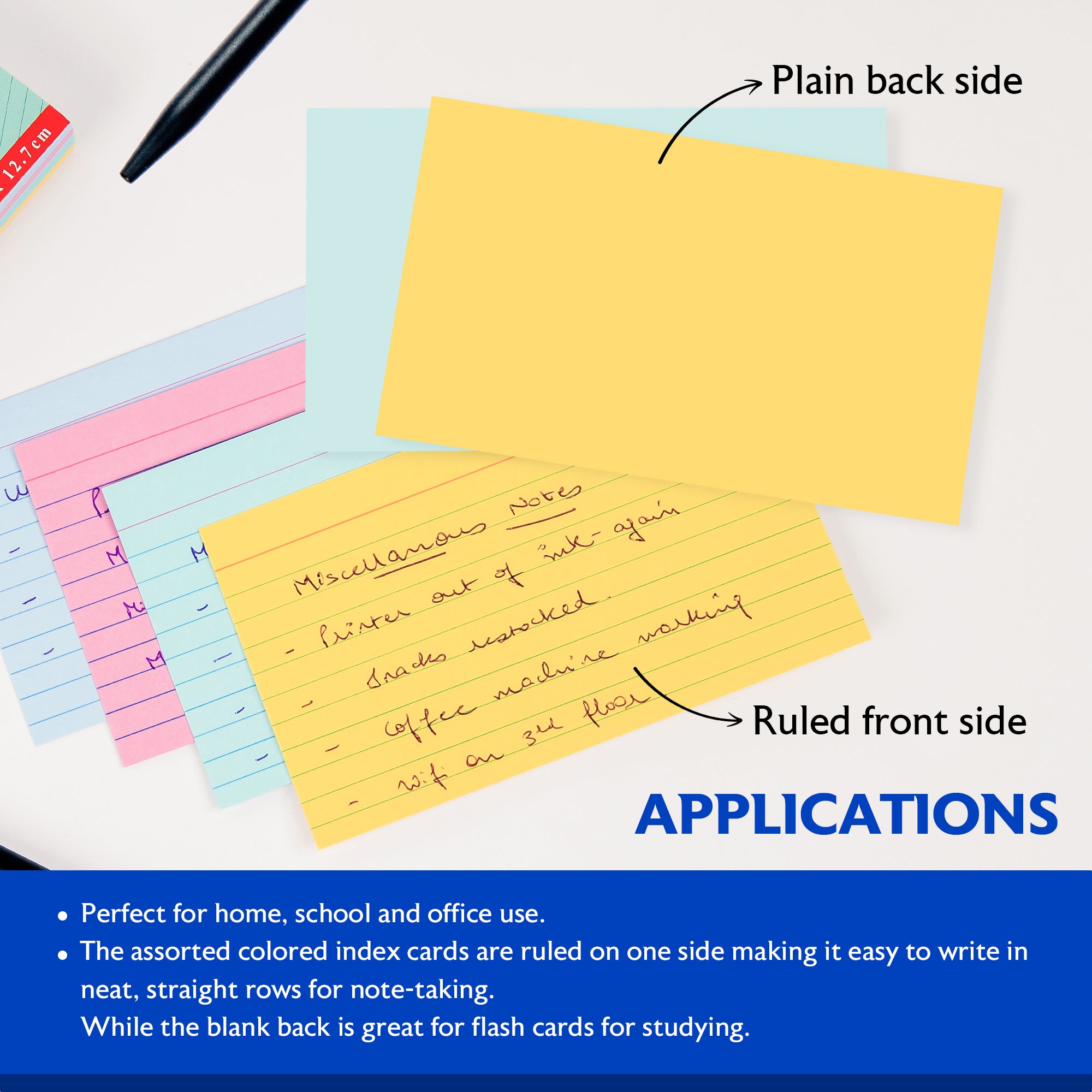 100 Ct. 3" X 5" Ruled Colored Index Card