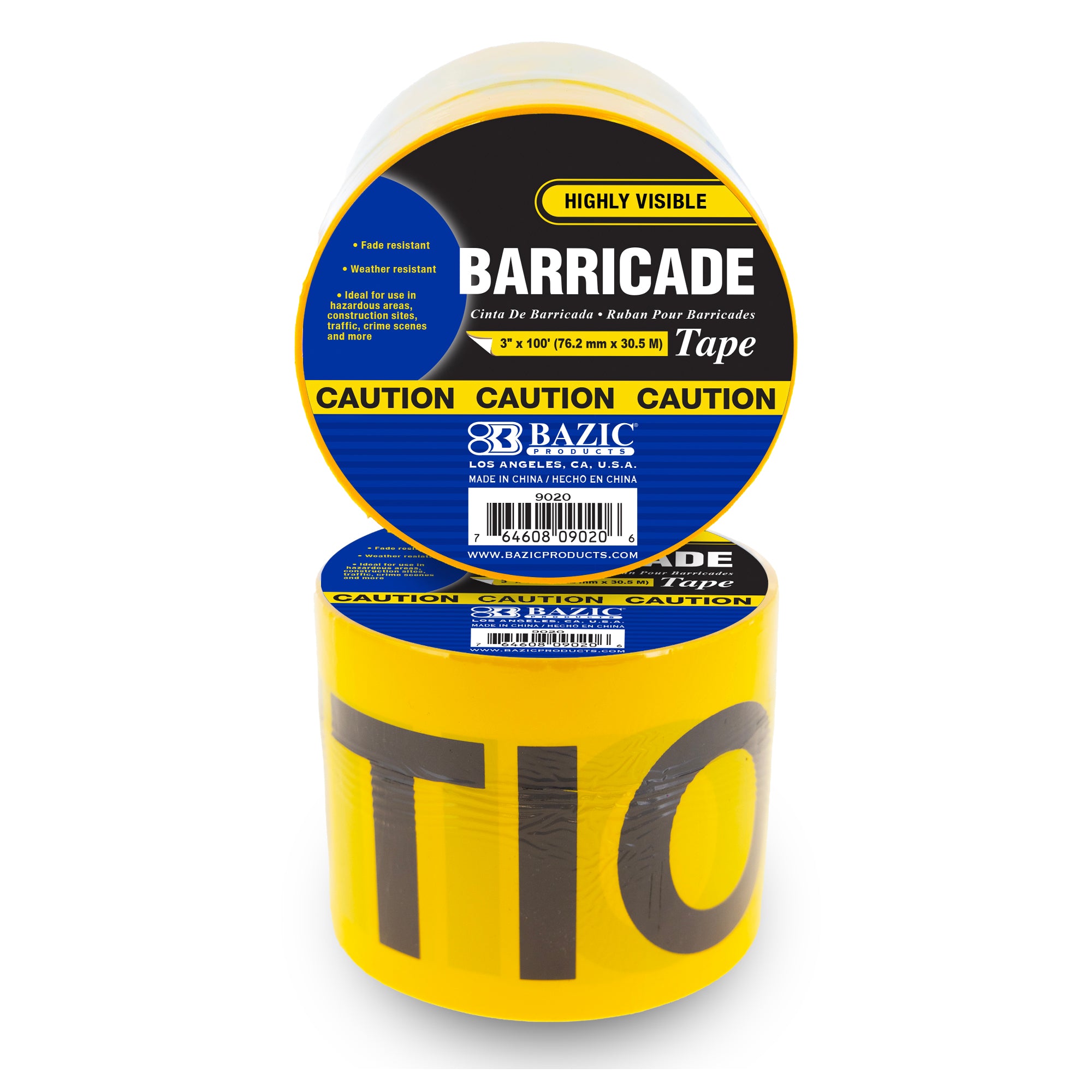3" x 100' Yellow "Caution" Barricade Tape