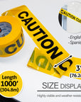 3" x 1000' Yellow "Caution" Barricade Tape