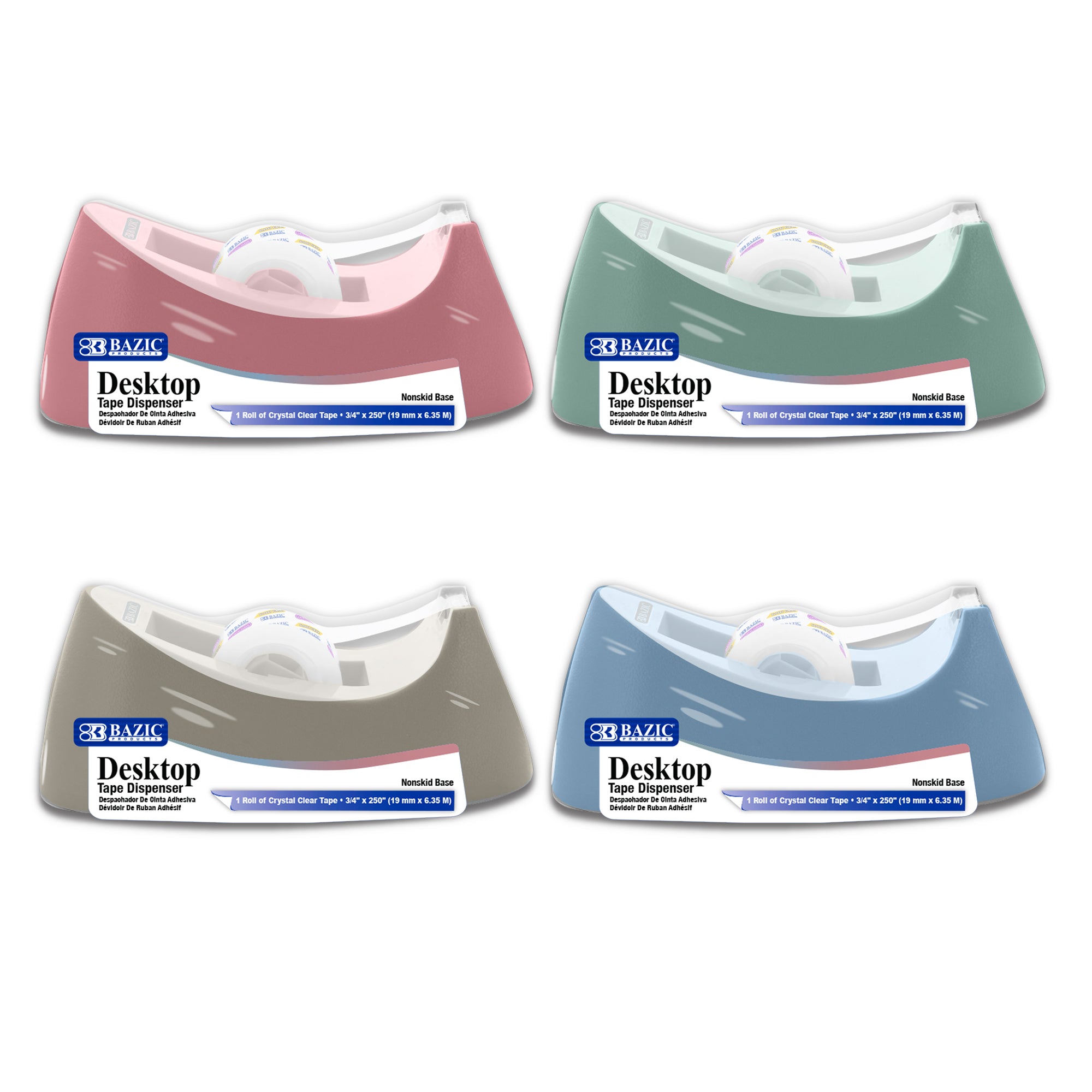 1" Core Heavy Duty Desktop Tape Dispenser w/ 3/4" x 250" Tape Refill