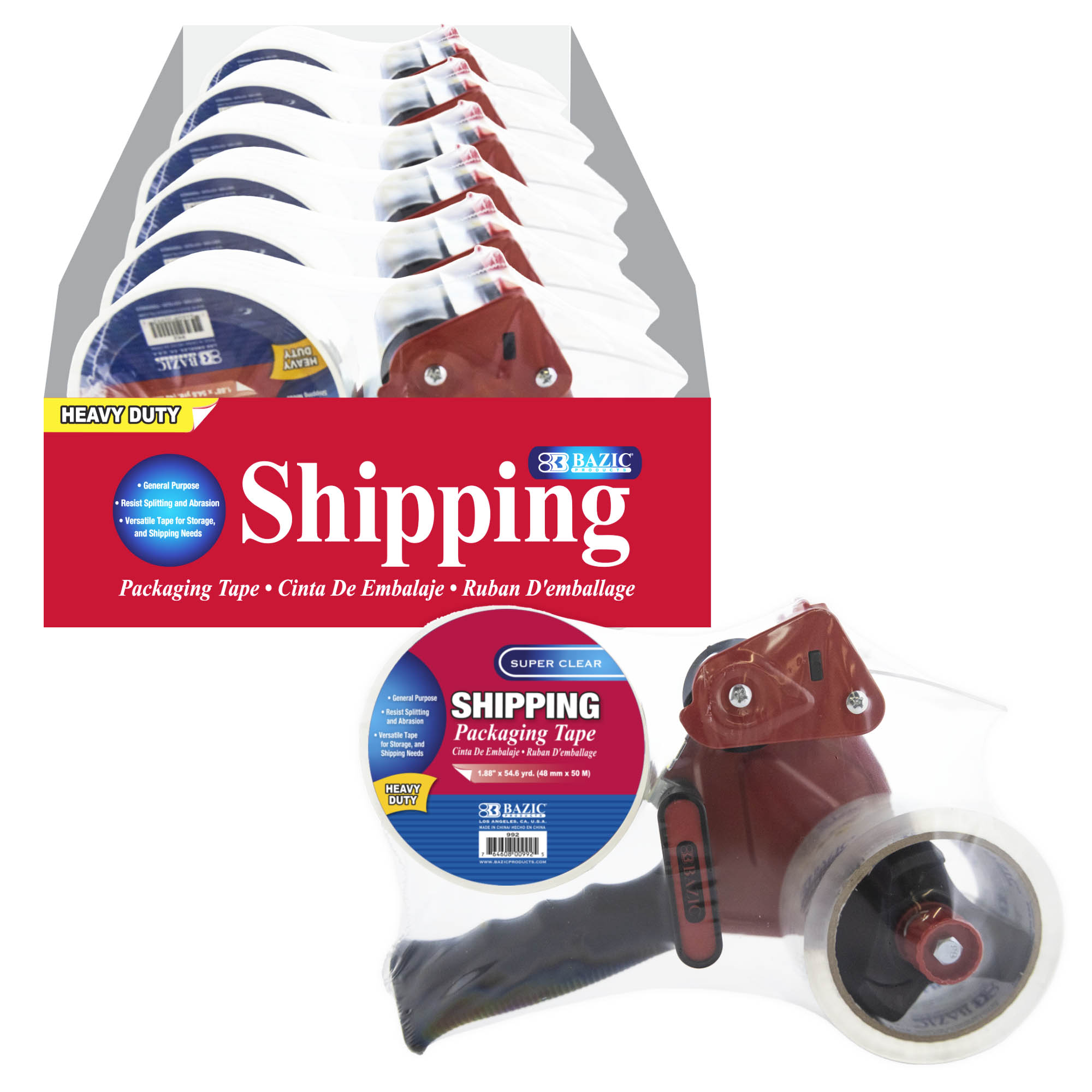 Packaging Tape Dispenser w/ (2) 1.88" X 54.6 Yards Super Clear Tape