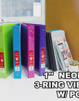 1" Asst. Neon Color 3-Ring View Binder w/ 2-Pockets