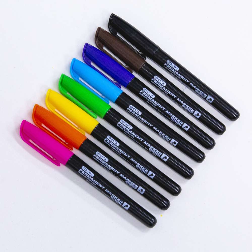 Black Fine Tip Permanent Markers w/ Pocket Clip (5/Pack)