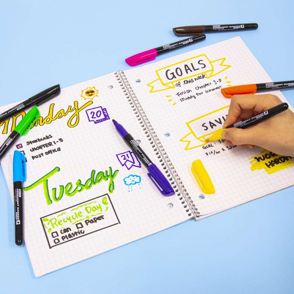 Black Fine Tip Permanent Markers w/ Pocket Clip (5/Pack)