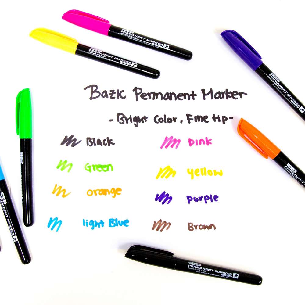 Bright Colors Fine Tip Permanent Markers w/ Pocket Clip (5/Pack)