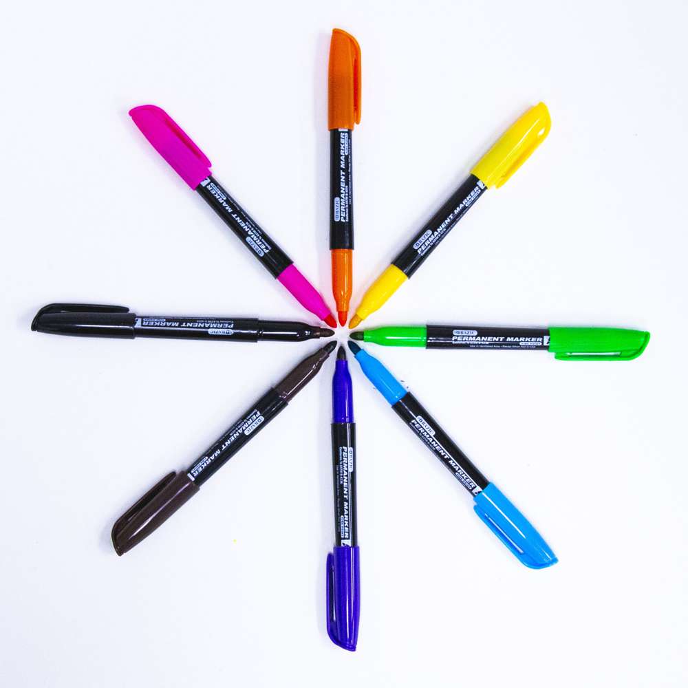 Bright Colors Fine Tip Permanent Markers w/ Pocket Clip (5/Pack)