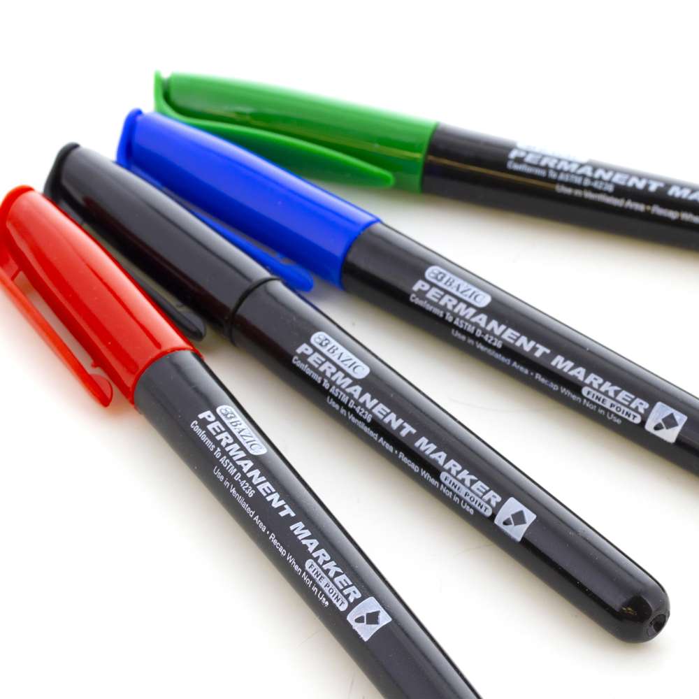Assorted Colors Fine Tip Permanent Markers w/ Pocket Clip (5/Pack)