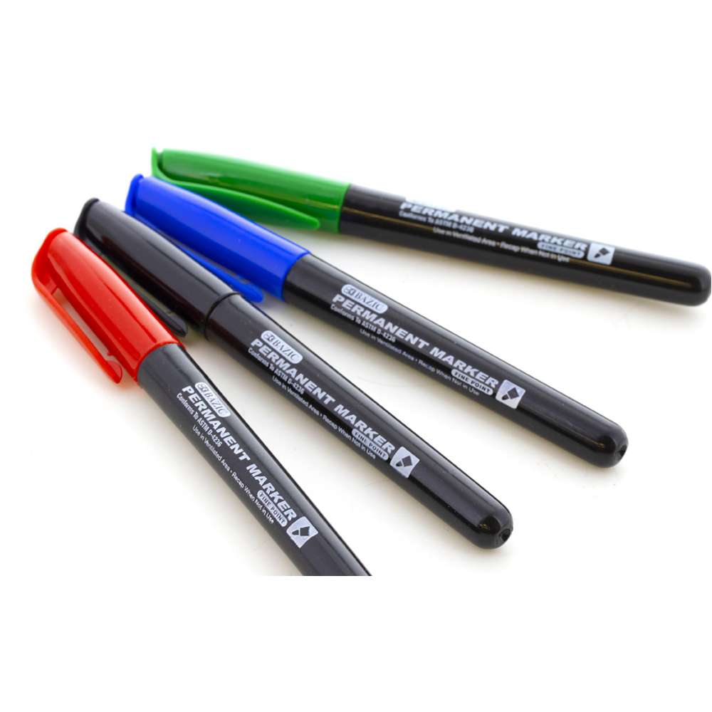 Assorted Colors Fine Tip Permanent Markers w/ Pocket Clip (5/Pack)