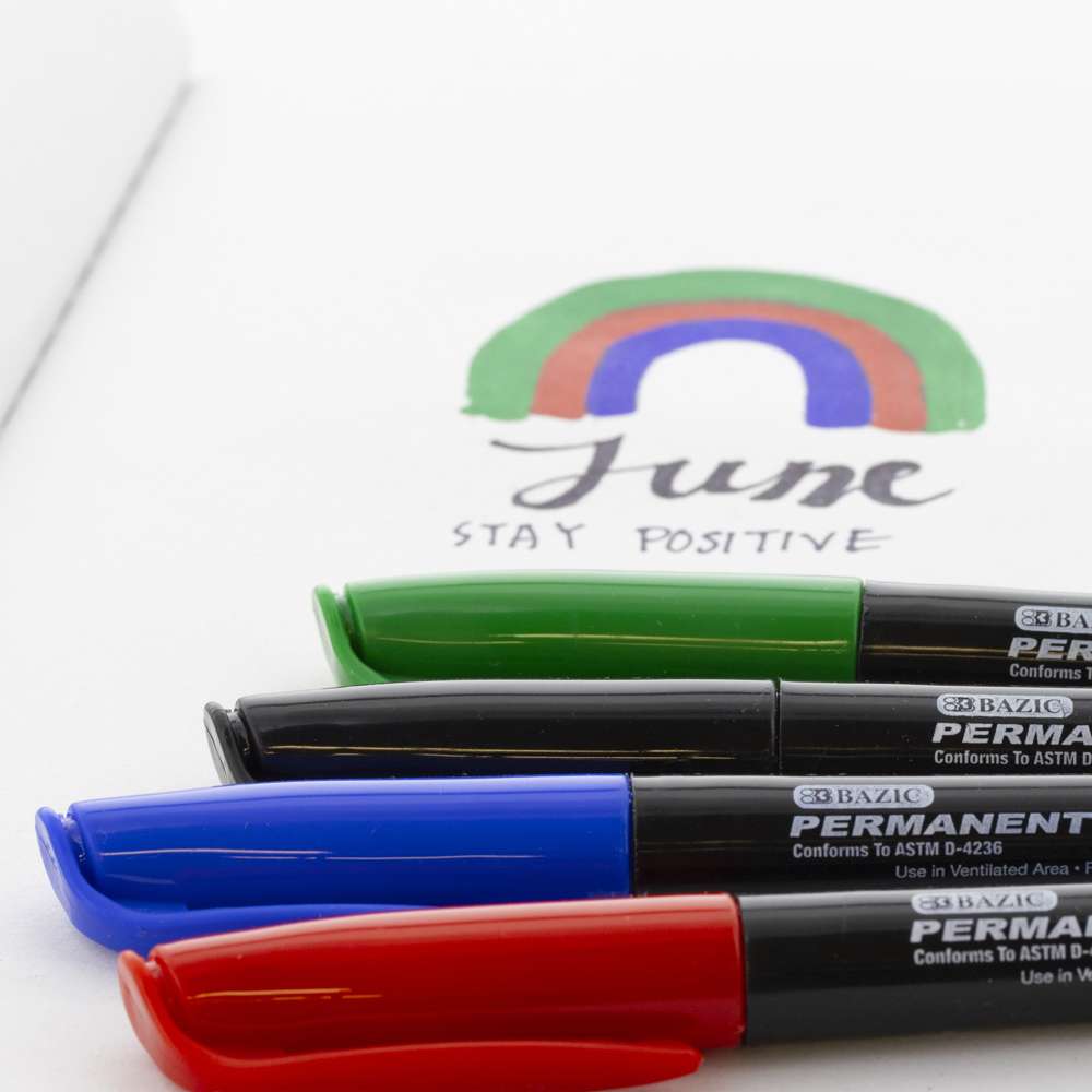 Assorted Colors Fine Tip Permanent Markers w/ Pocket Clip (5/Pack)
