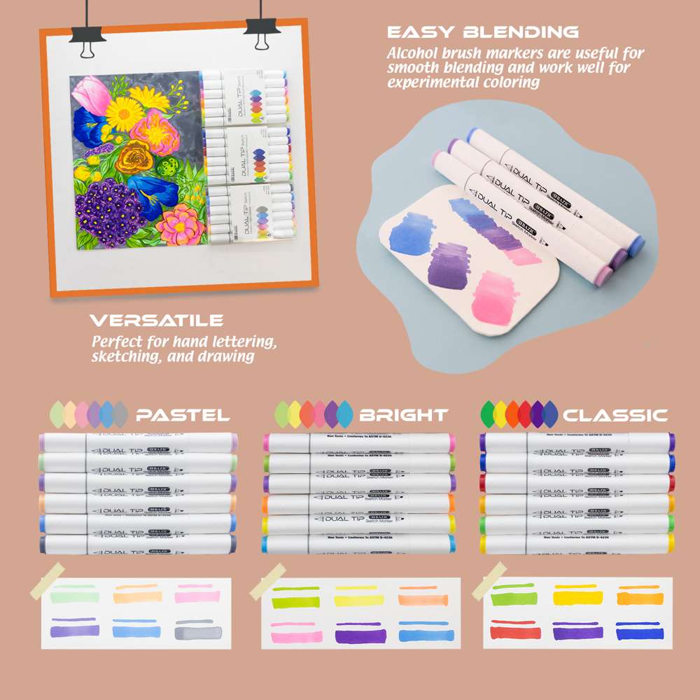 6 Pastel Colors Dual Tip Sketch Markers