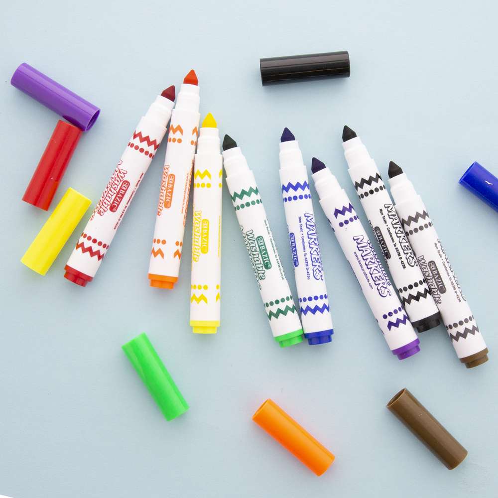 8 Colors Broad Line Jumbo Washable Markers Classroom Pack (200 Ct)