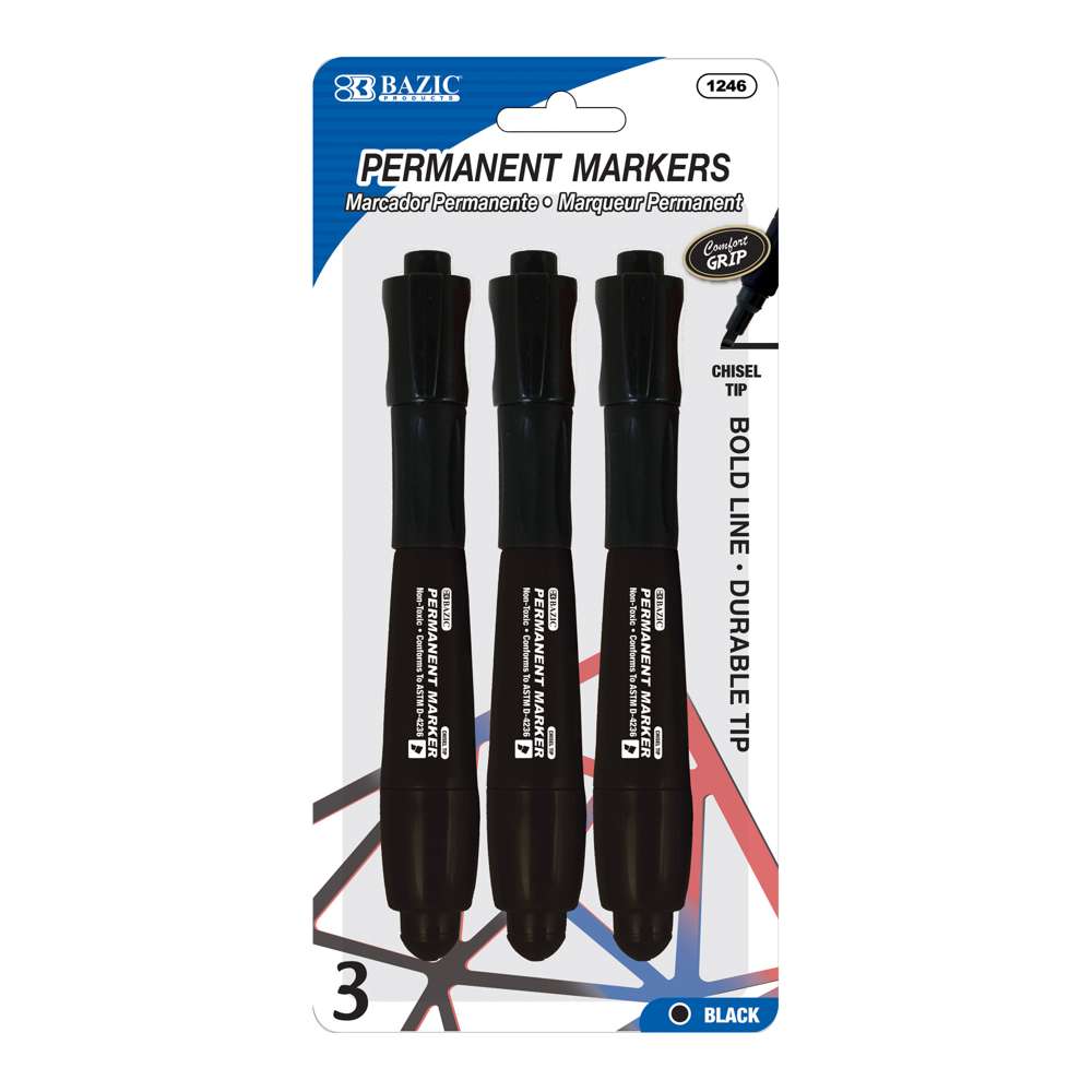 Black Chisel Tip Jumbo Permanent Markers w/ Grip (3/Pack)