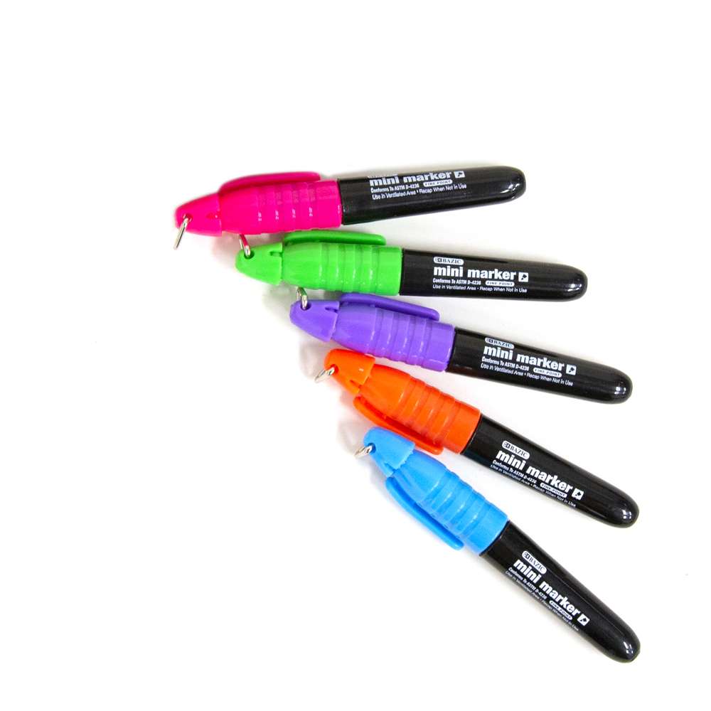 Fancy Colors Mini Fine Point Permanent Markers w/ Cap Clip (5/Pack)